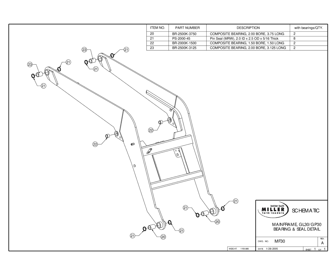 Miller Electric owner manual Schematic, MAINFRAME, GL30/GP30 Bearing & Seal Detail 