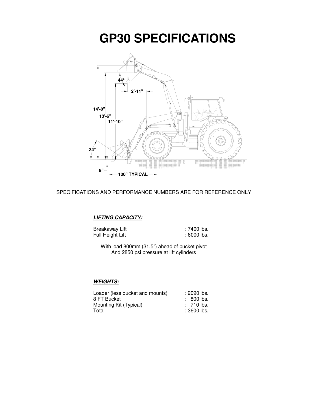 Miller Electric owner manual GP30 SPECIFICATIONS, Lifting Capacity, Weights 