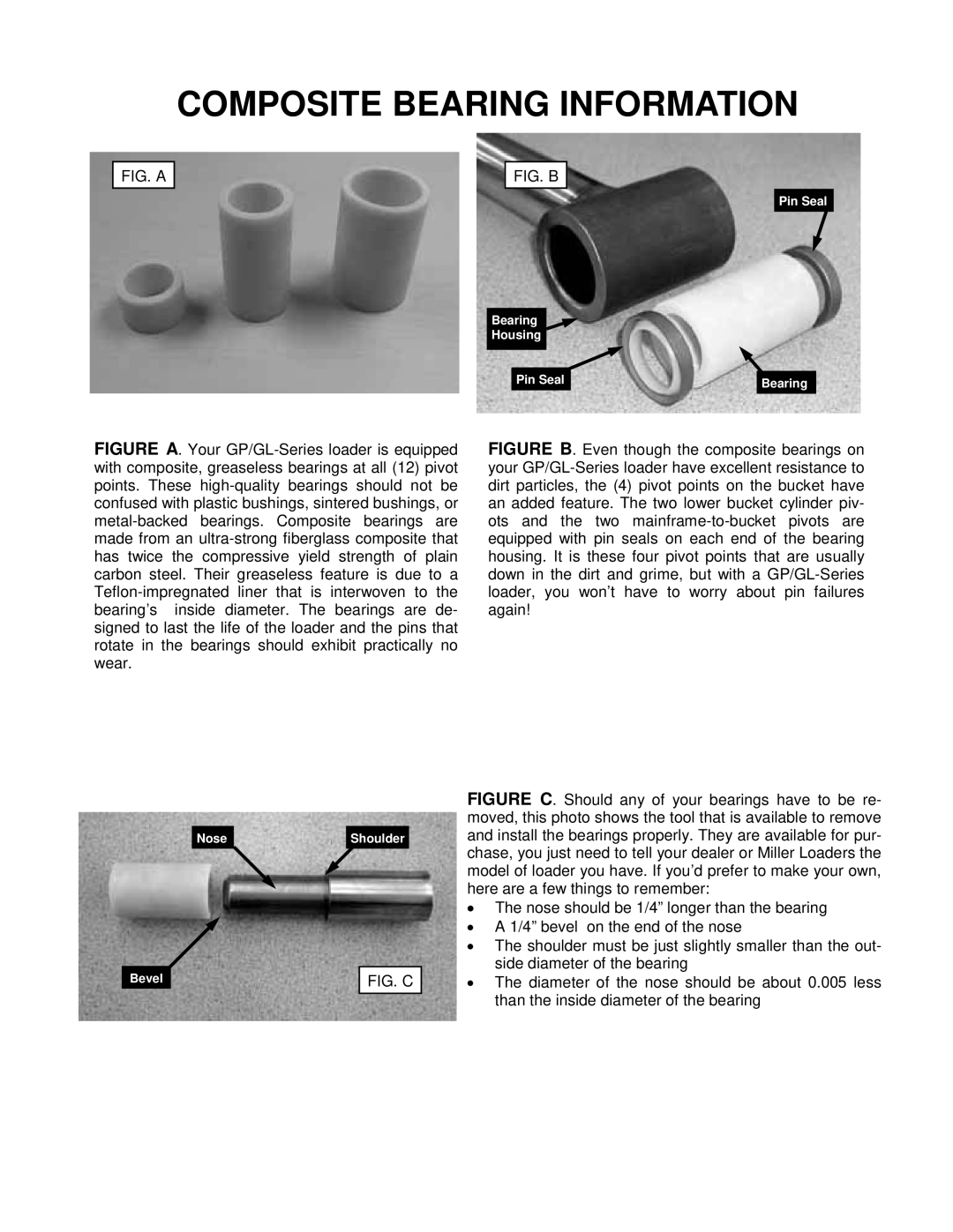 Miller Electric GP30 owner manual Composite Bearing Information, Fig. C 