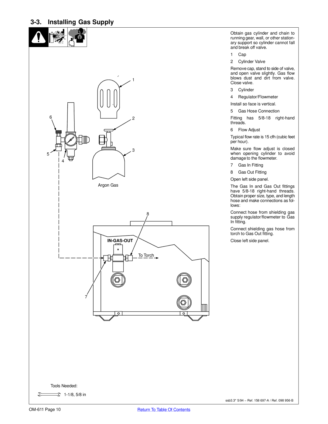 Miller Electric HF-251D-1, HF-251-2 manual Installing Gas Supply, In-Gas-Out 