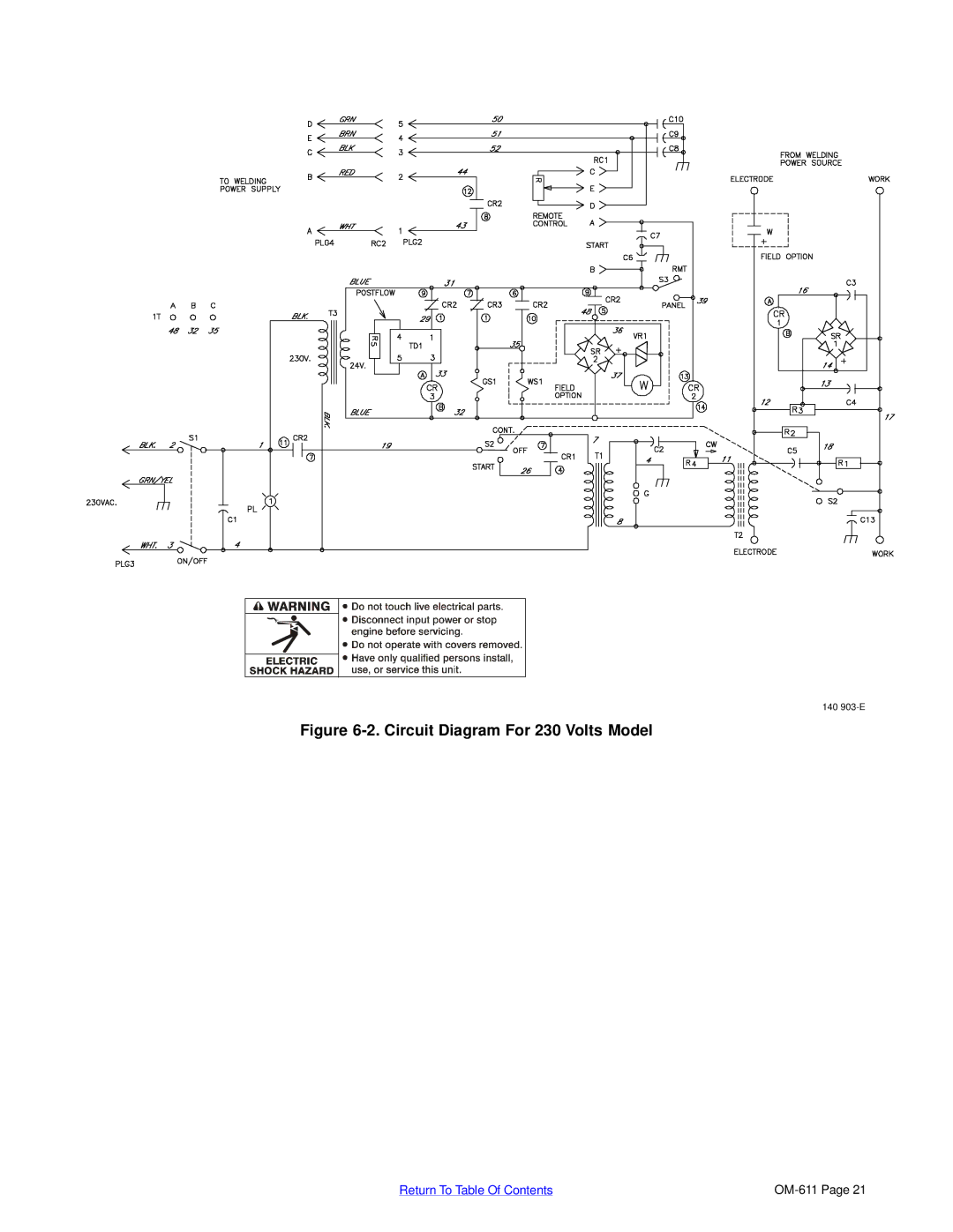 Miller Electric HF-251-2, HF-251D-1 manual Circuit Diagram For 230 Volts Model 
