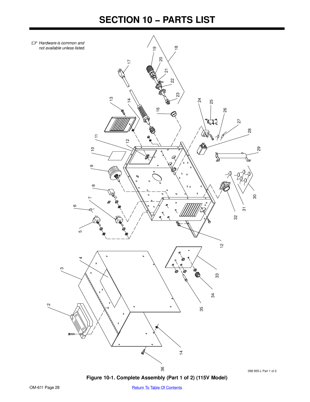 Miller Electric HF-251D-1, HF-251-2 manual Parts List, Complete Assembly Part 1 of 2 115V Model 