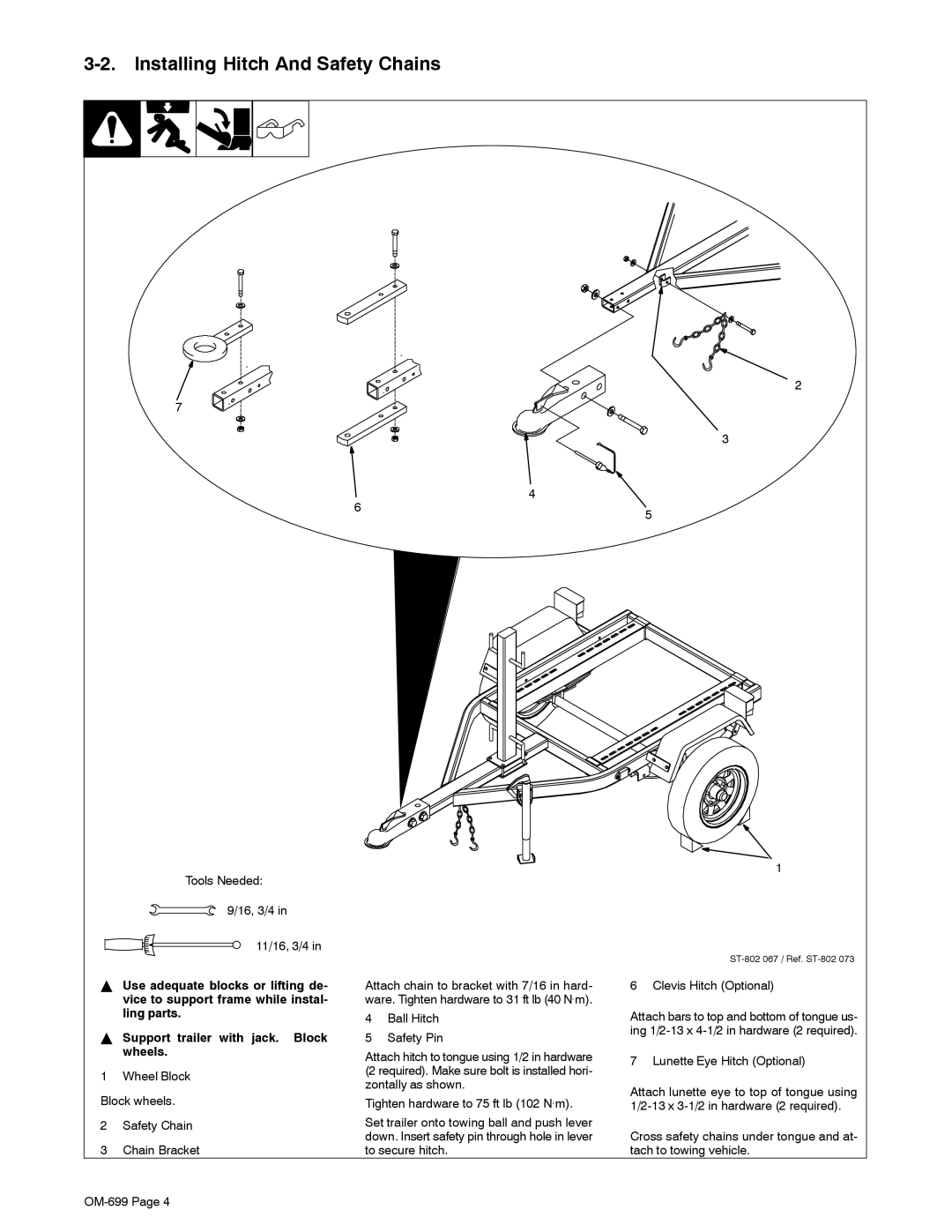 Miller Electric HWY-210, OFR-210 manual Installing Hitch And Safety Chains 