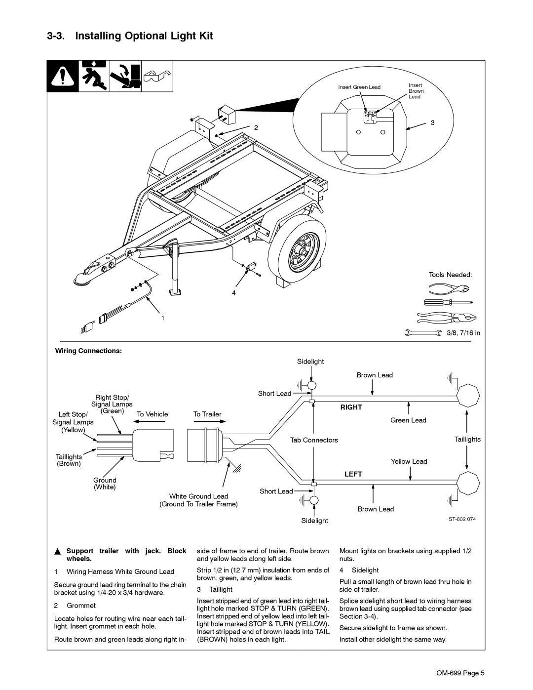 Miller Electric OFR-210, HWY-210 manual Installing Optional Light Kit, Right 