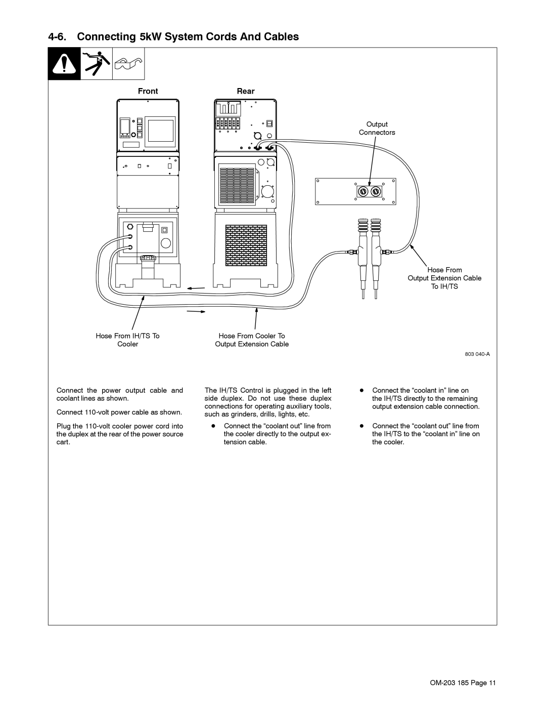 Miller Electric TS, IH Connecting 5kW System Cords And Cables, FrontRear, Cooler, Such as grinders, drills, lights, etc 