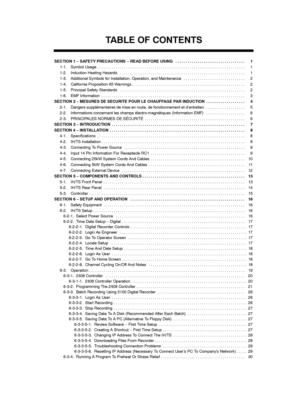 Miller Electric TS, IH manual Table of Contents 