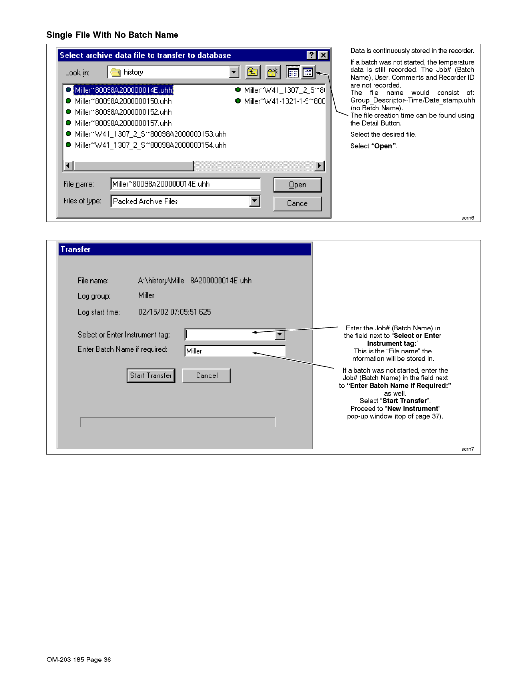 Miller Electric IH, TS manual Single File With No Batch Name, Select Start Transfer 