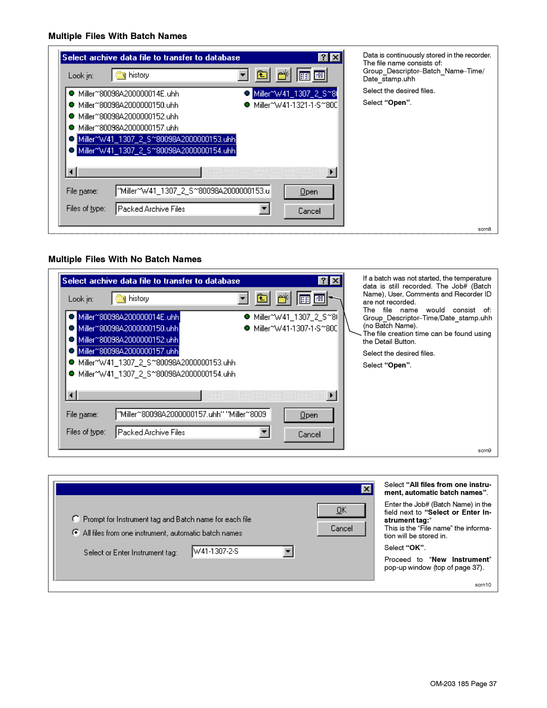 Miller Electric TS, IH manual Multiple Files With Batch Names, Multiple Files With No Batch Names 