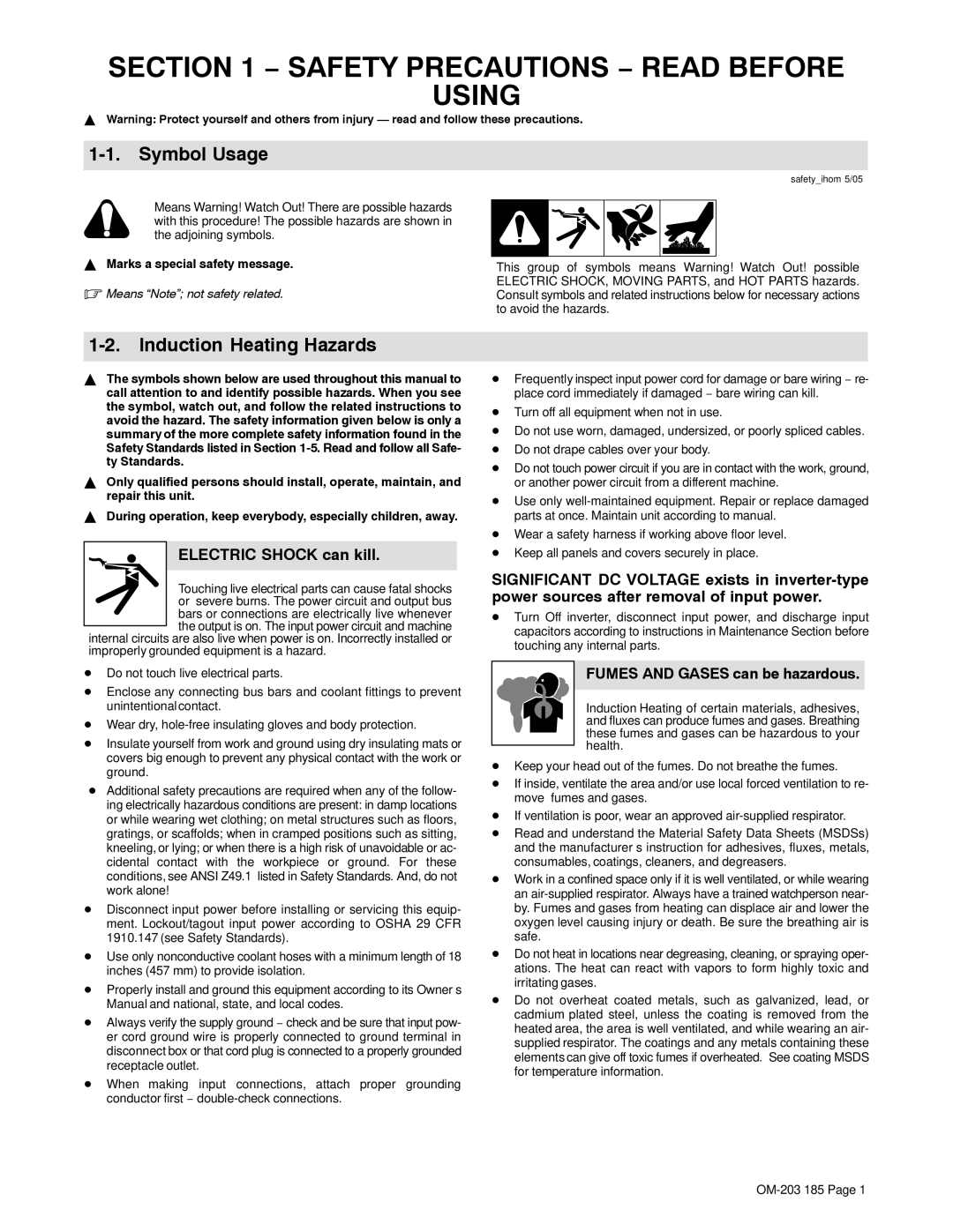 Miller Electric TS, IH manual Safety Precautions − Read Before Using, Symbol Usage, Induction Heating Hazards 