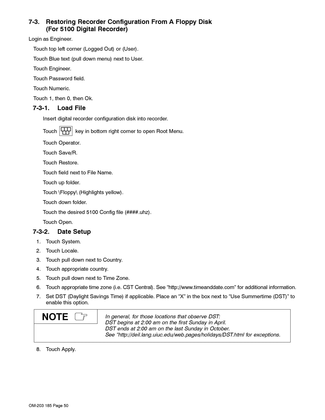 Miller Electric IH, TS manual Load File, Date Setup 