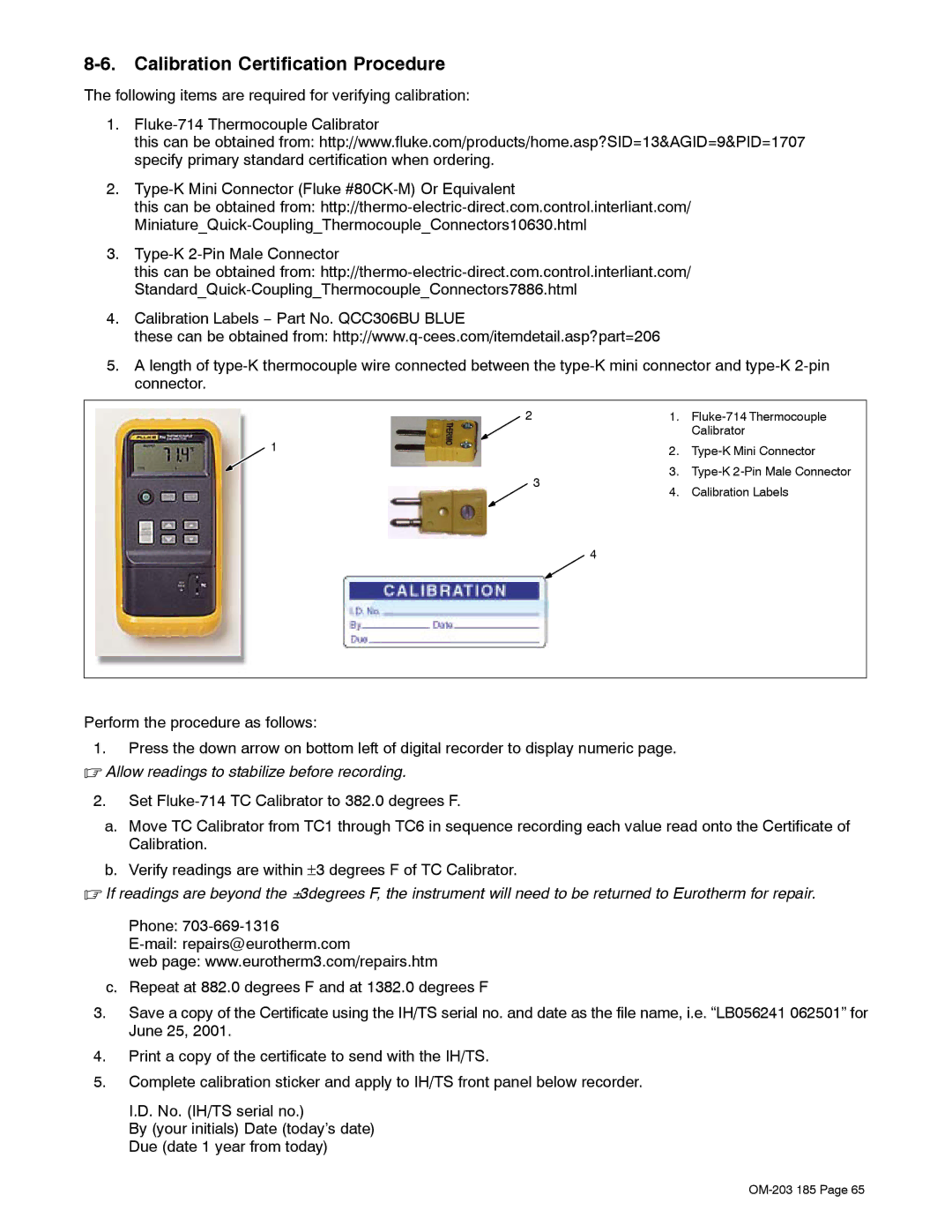 Miller Electric TS, IH manual Calibration Certification Procedure, Fluke-714 Thermocouple, Calibrator, Type-K Mini Connector 