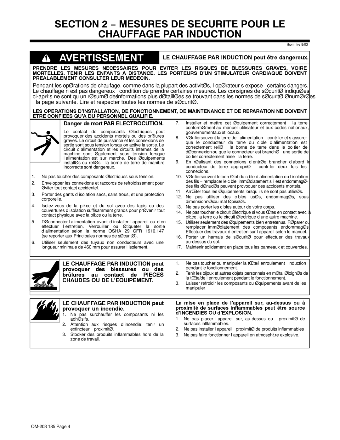 Miller Electric IH, TS Mesures DE Securite Pour LE Chauffage PAR Induction, LE Chauffage PAR Induction peut être dangereux 