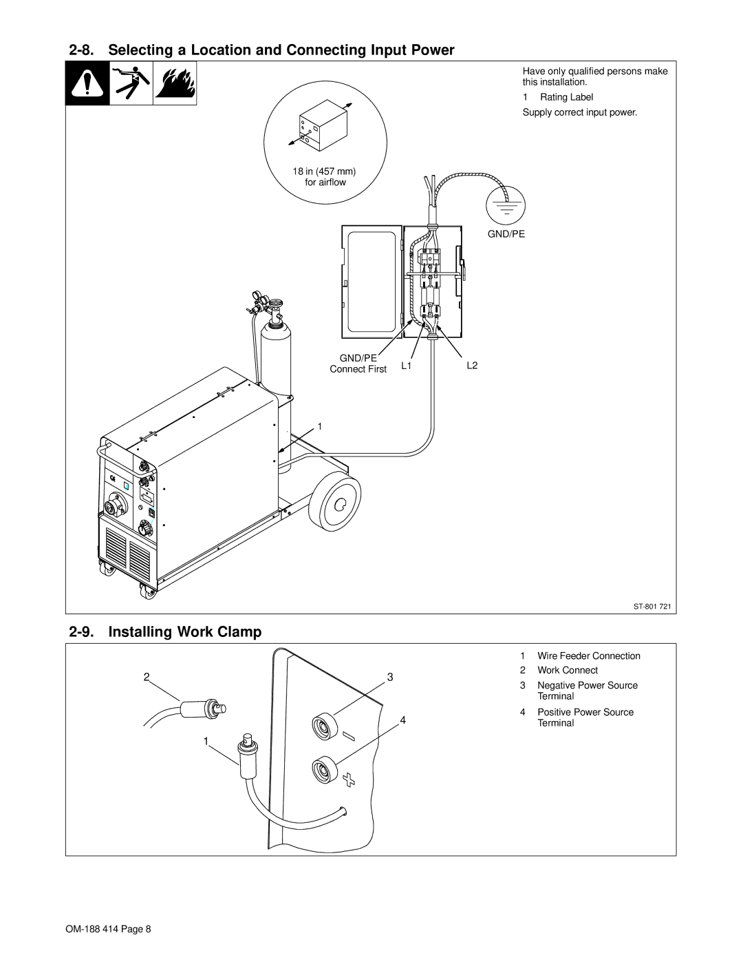 Miller Electric INTEGRA 201/241 manual Selecting a Location and Connecting Input Power, Installing Work Clamp 