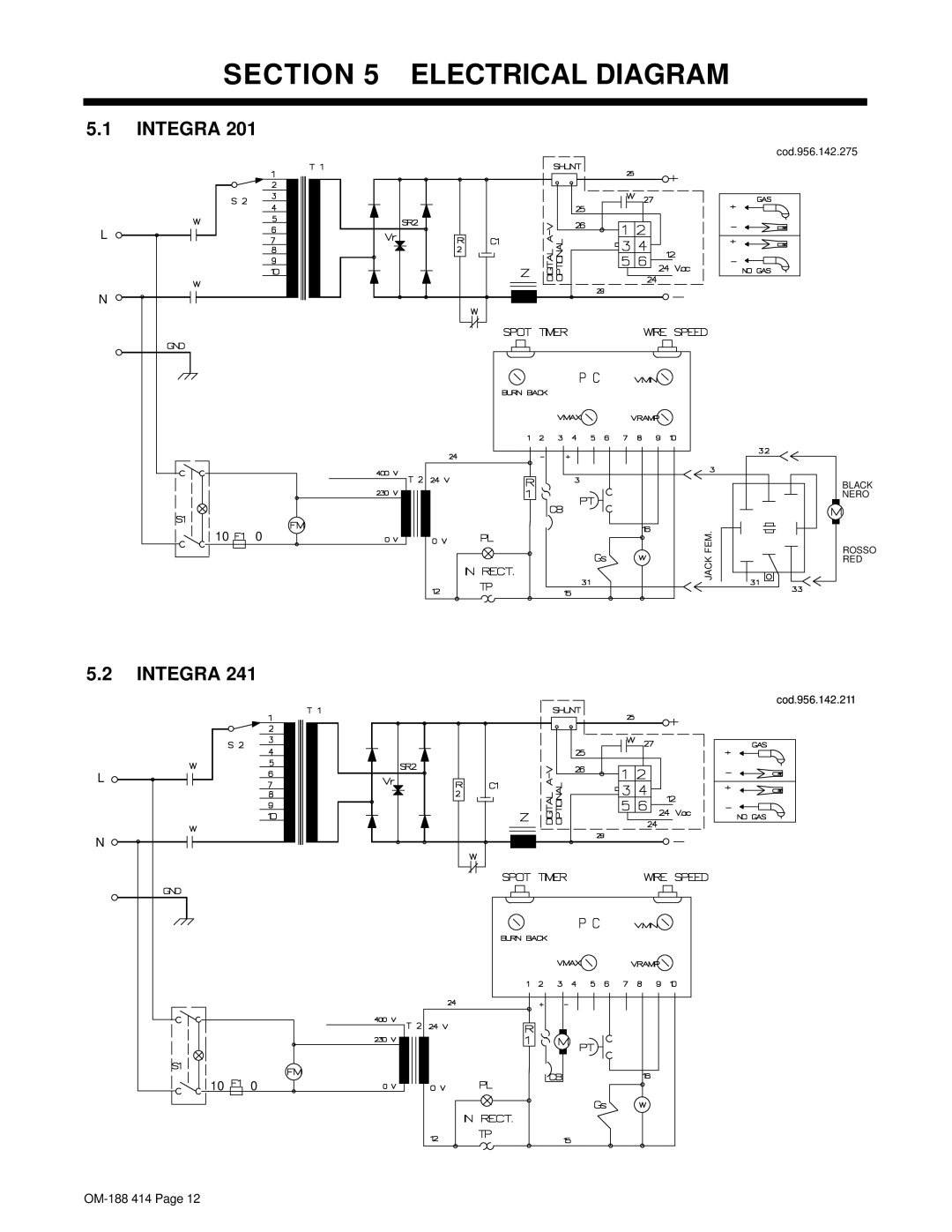 Miller Electric INTEGRA 201/241 manual Electrical Diagram, Integra 