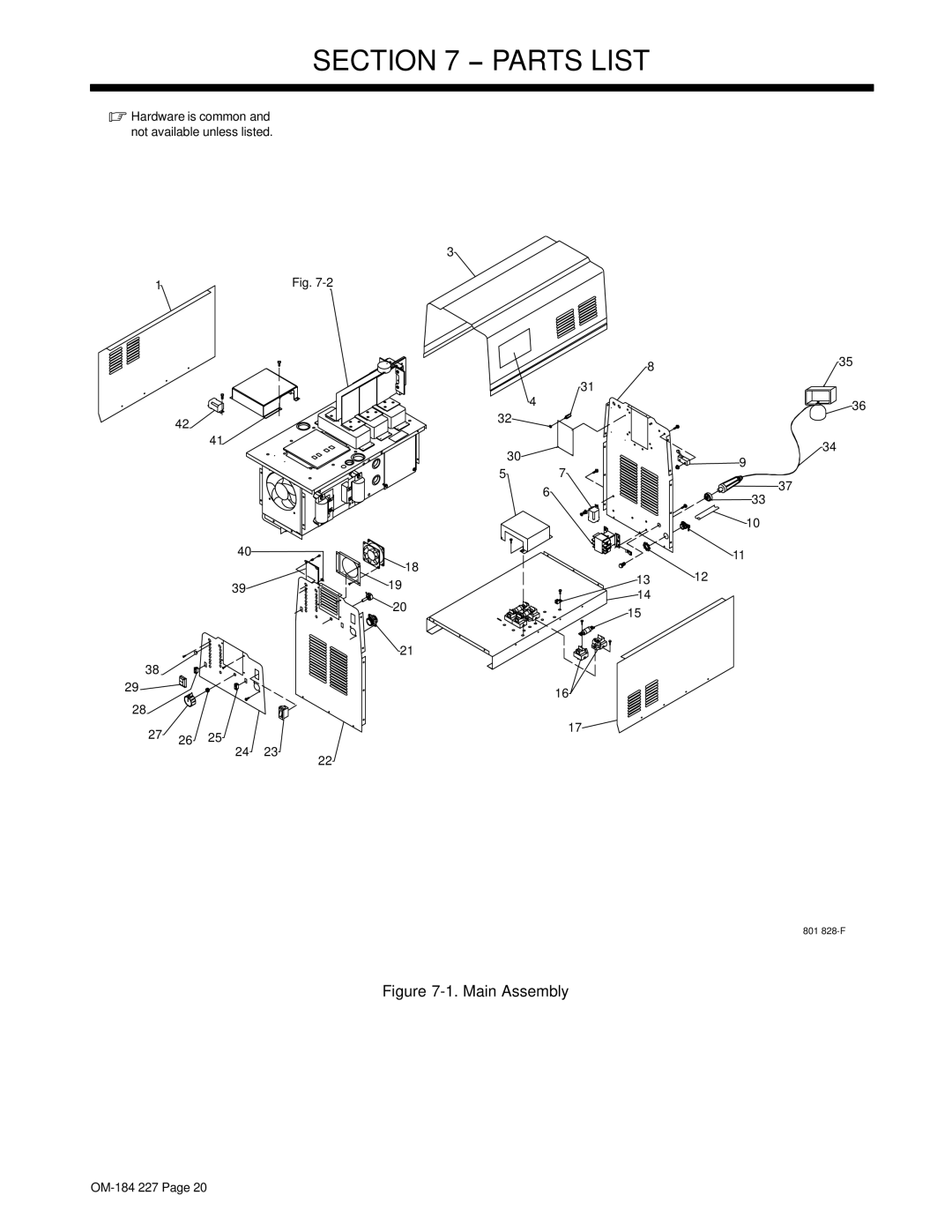 Miller Electric Intellifire 250 manual Parts List, Main Assembly 