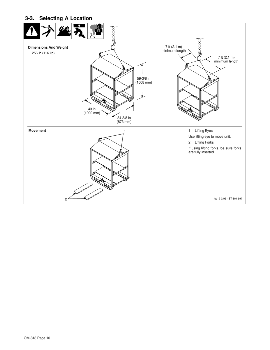 Miller Electric Inverter Rack manual Selecting a Location, Dimensions And Weight, Movement 