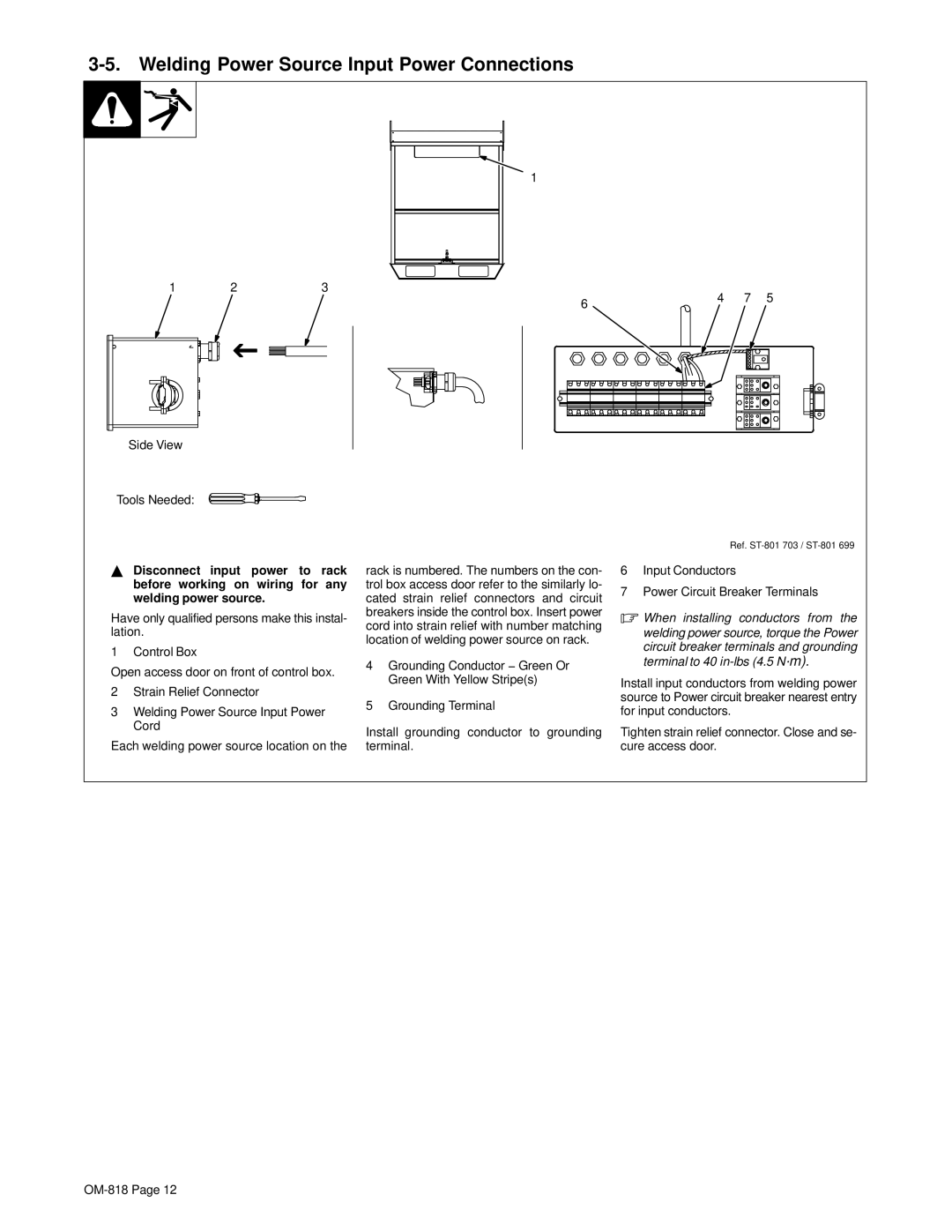 Miller Electric Inverter Rack manual Welding Power Source Input Power Connections 