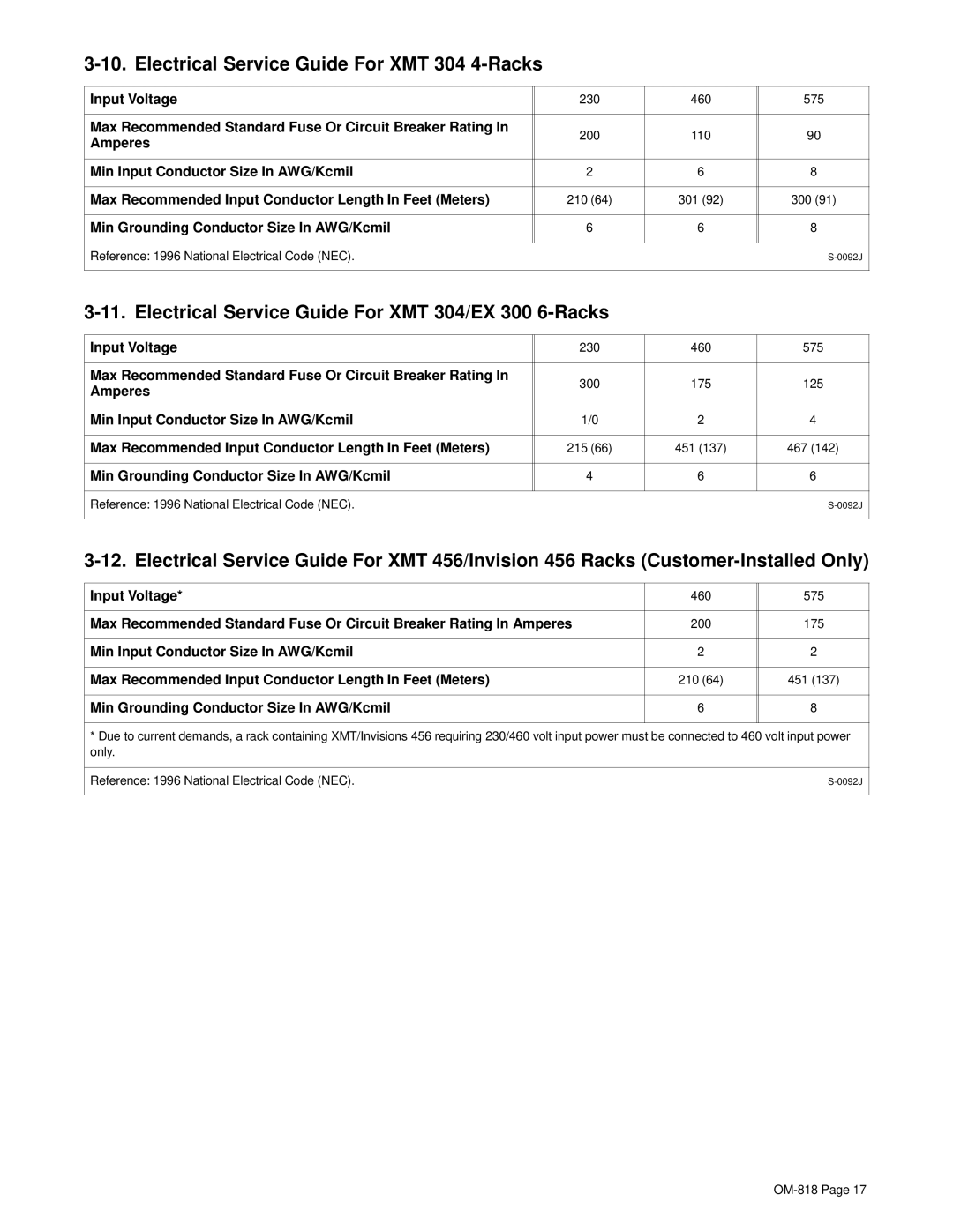 Miller Electric Inverter Rack manual Electrical Service Guide For XMT 304 4-Racks 