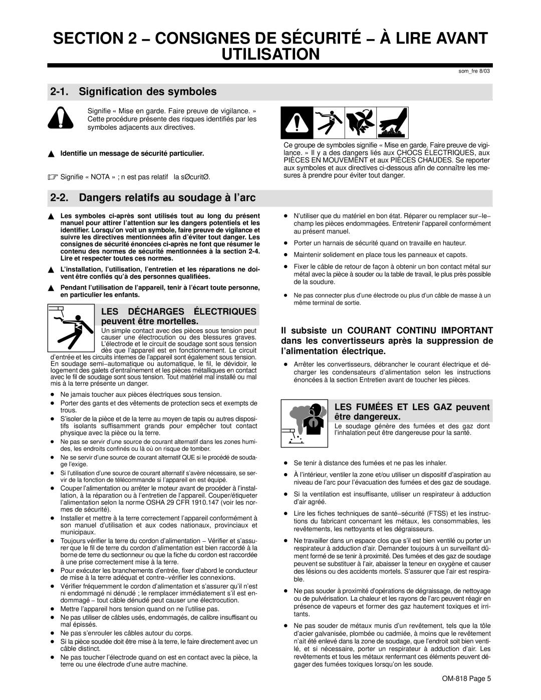 Miller Electric Inverter Rack manual Identifie un message de sécurité particulier 