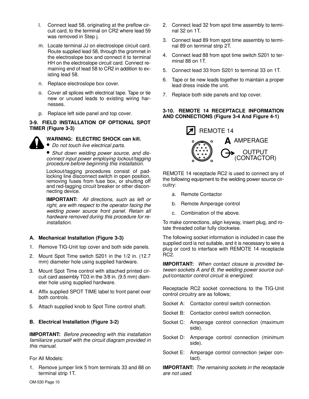 Miller Electric KC237900 manual Remote Amperage Output Contactor, Field Installation of Optional Spot Timer Figure 