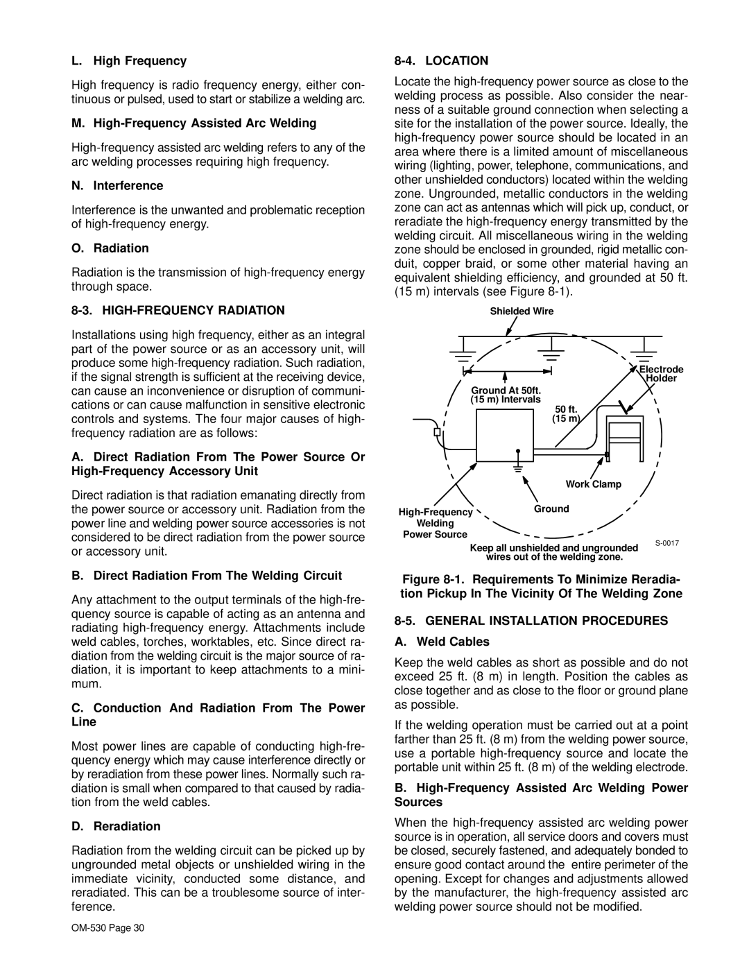 Miller Electric KC237900 manual HIGH-FREQUENCY Radiation, Location, General Installation Procedures 