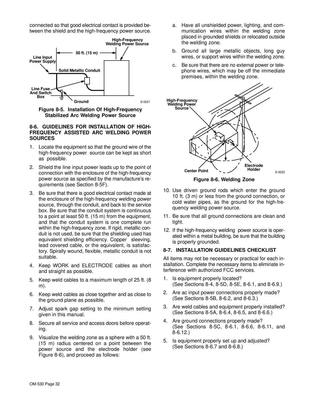 Miller Electric KC237900 manual Welding Zone, Installation Guidelines Checklist 