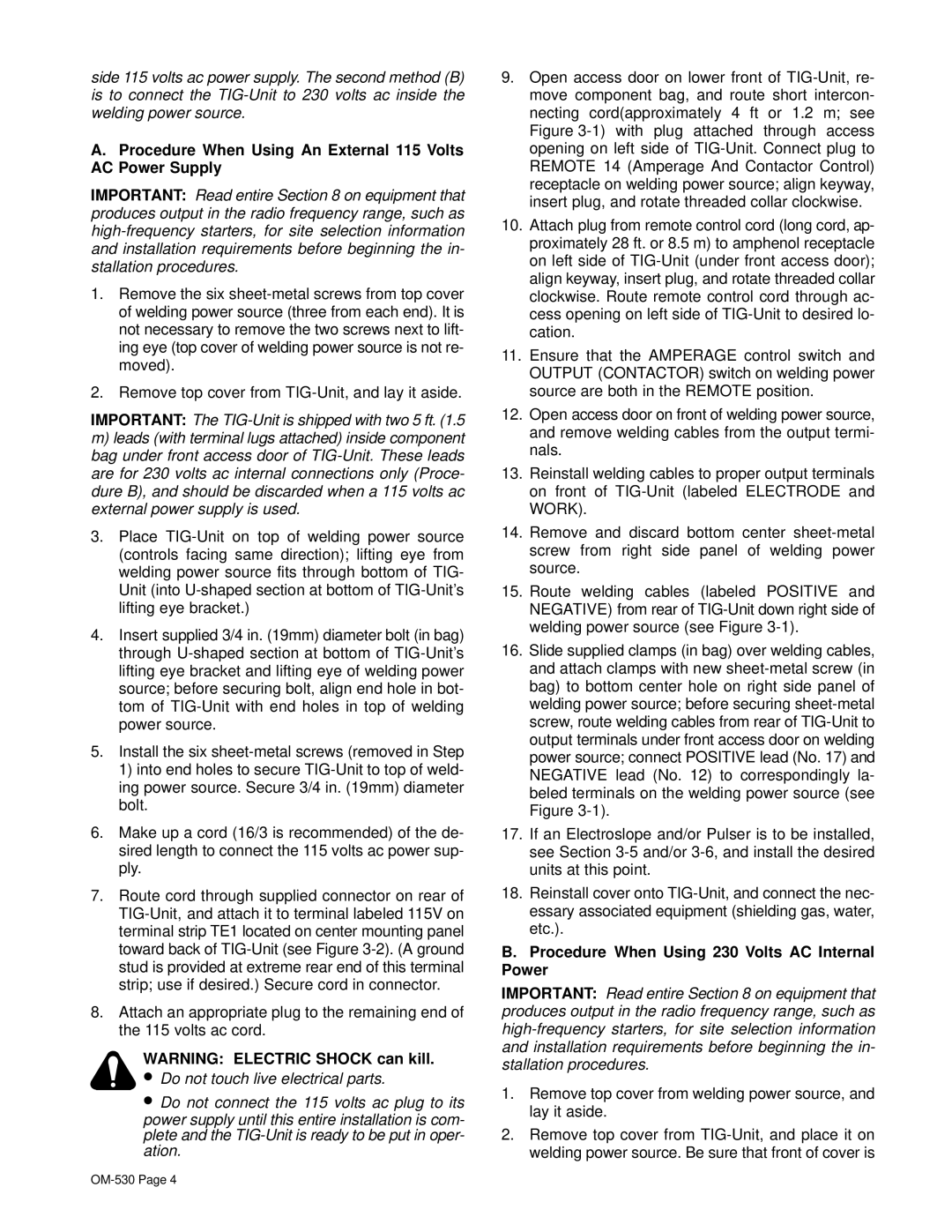 Miller Electric KC237900 manual Procedure When Using An External 115 Volts AC Power Supply 