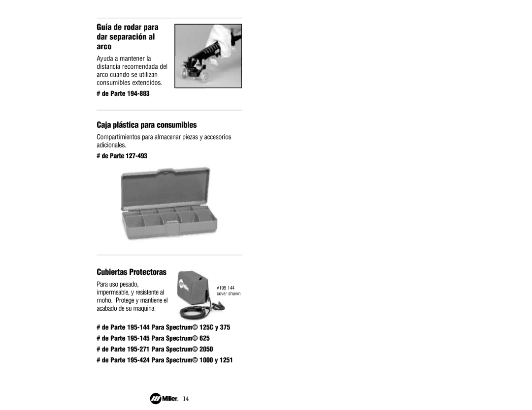 Miller Electric KJ283702 manual Caja plástica para consumibles, Cubiertas Protectoras 