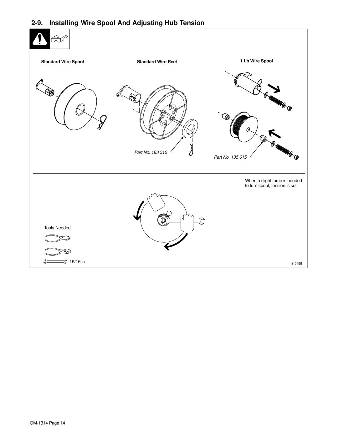 Miller Electric M-15 manual Installing Wire Spool And Adjusting Hub Tension, Standard Wire Spool Standard Wire Reel 