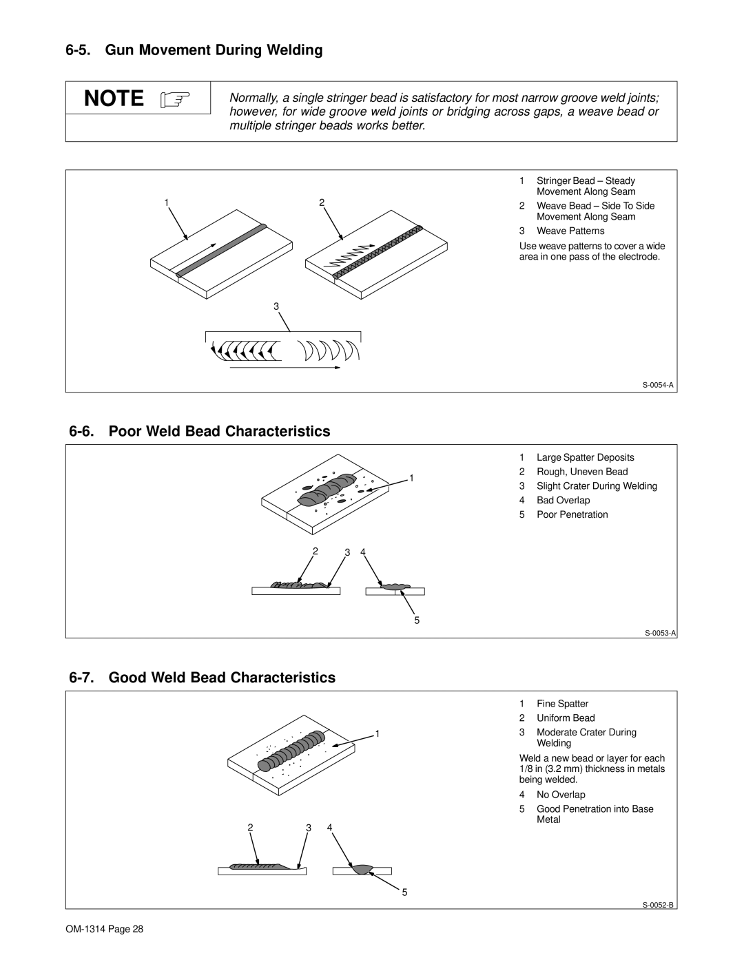 Miller Electric M-15 manual Gun Movement During Welding, Poor Weld Bead Characteristics, Good Weld Bead Characteristics 