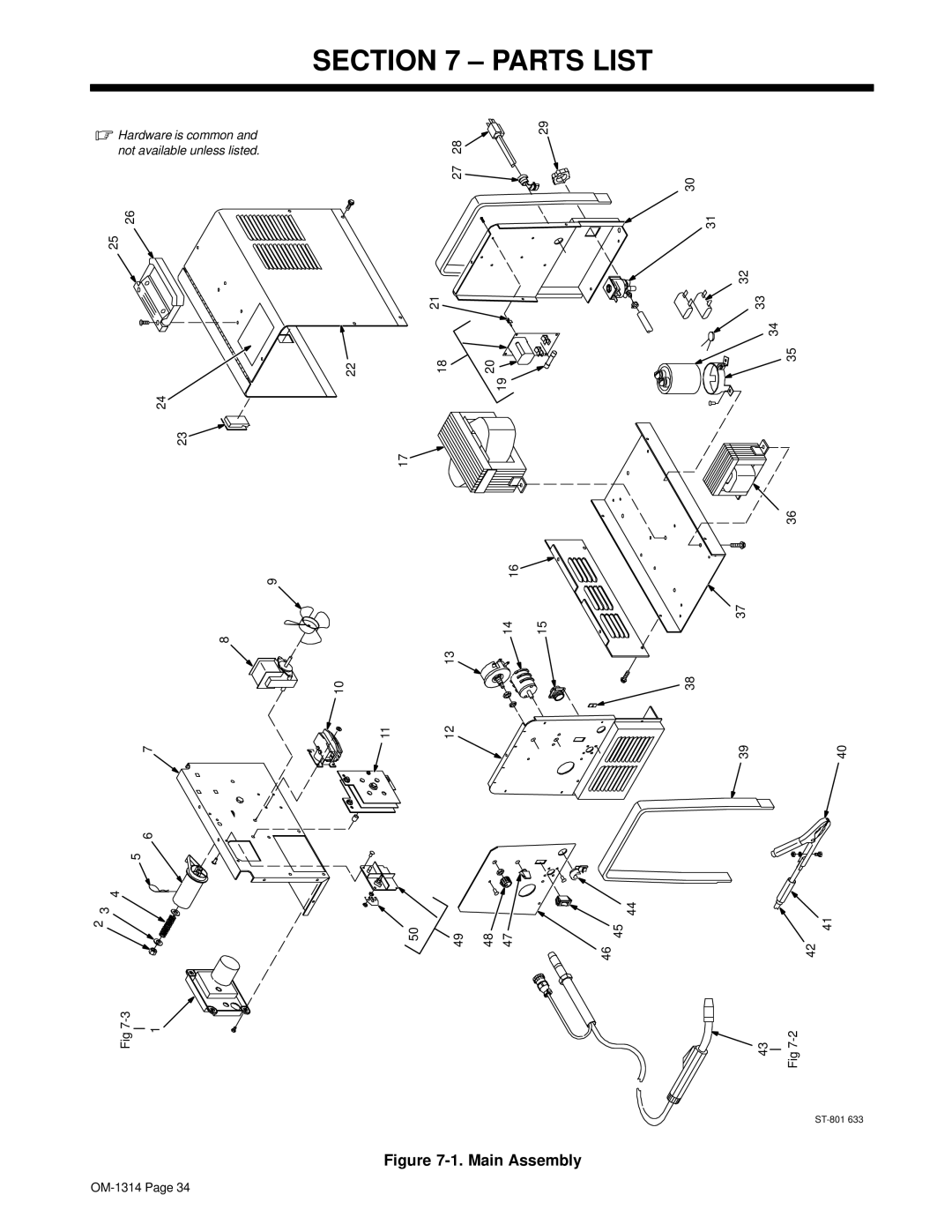 Miller Electric M-15 manual Parts List, Main Assembly 