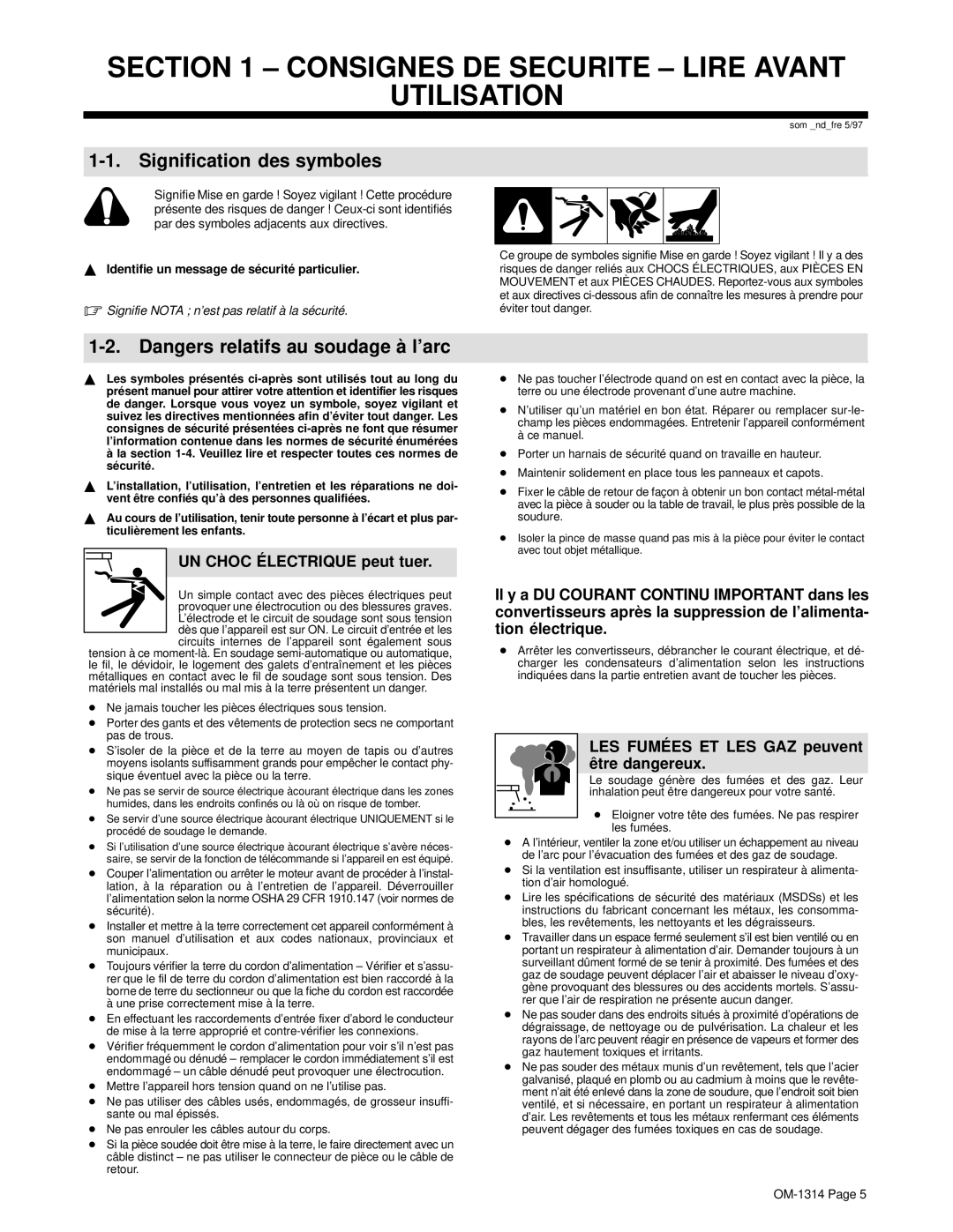 Miller Electric M-15 manual Consignes DE Securite Lire Avant Utilisation, Signification des symboles 