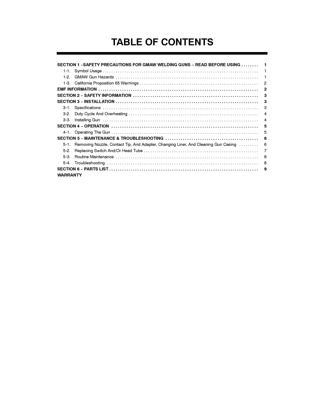 Miller Electric M-25 manual Table of Contents 