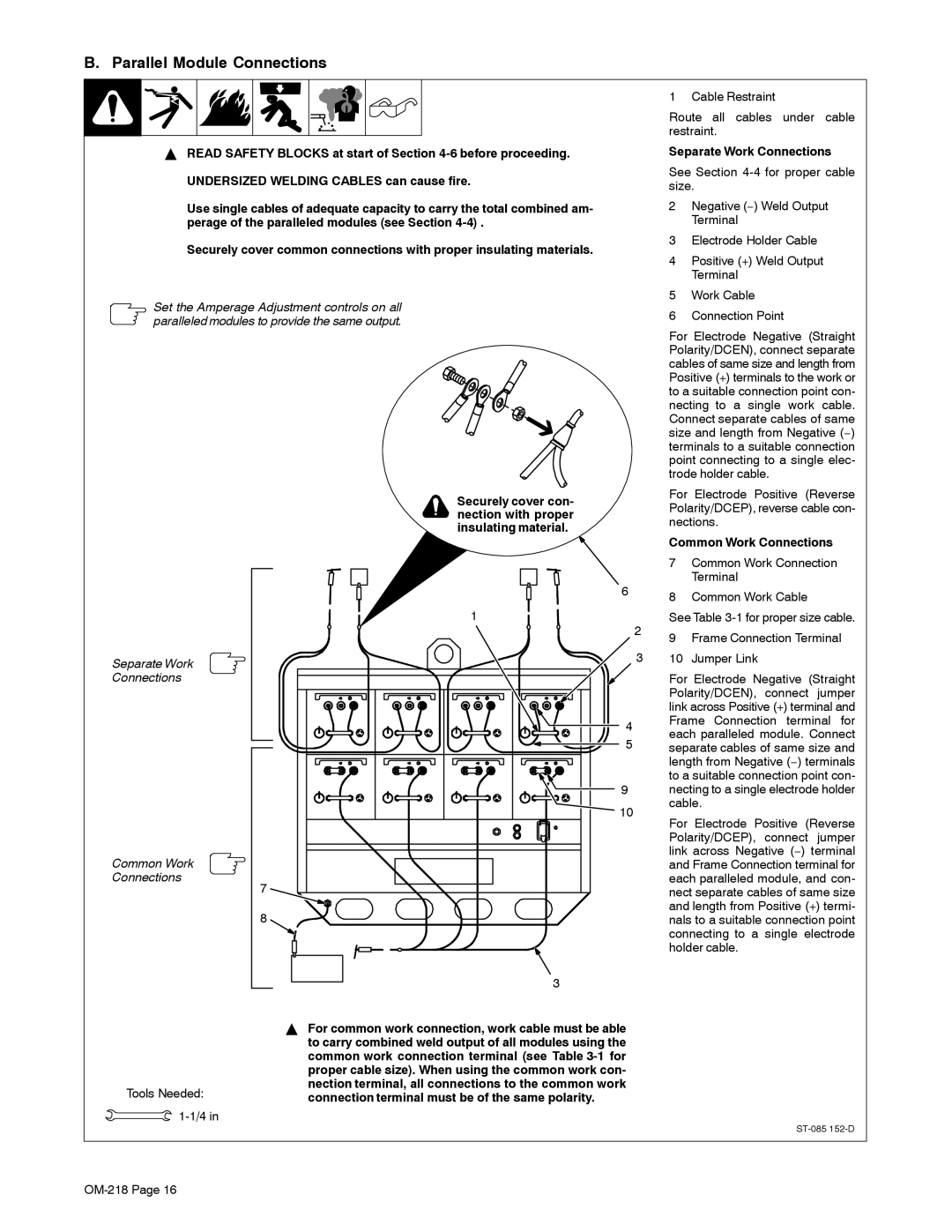 Miller Electric MARK VIII-2 manual Parallel Module Connections, Separate Work Connections Common Work 