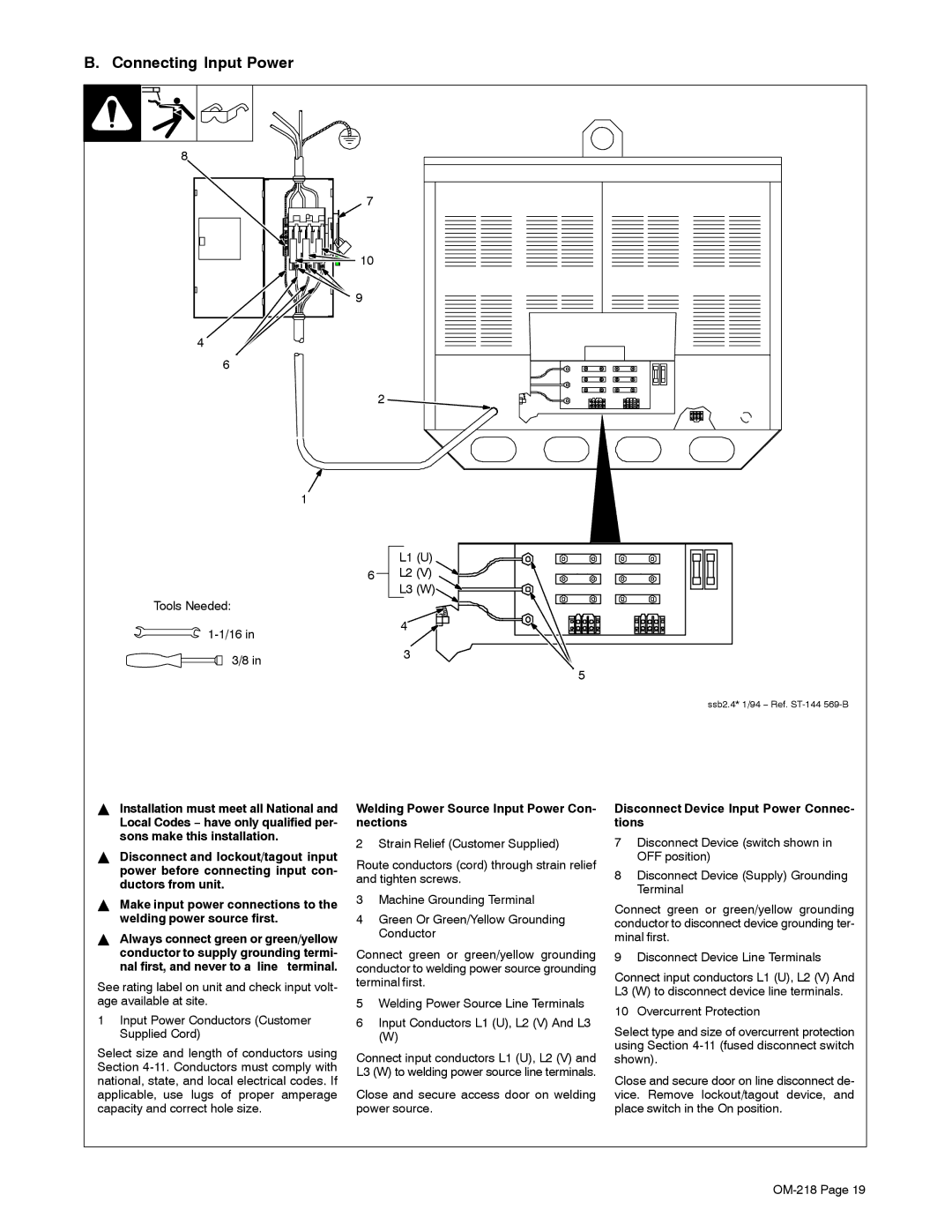 Miller Electric MARK VIII-2 manual Connecting Input Power, Nal first, and never to a line terminal 