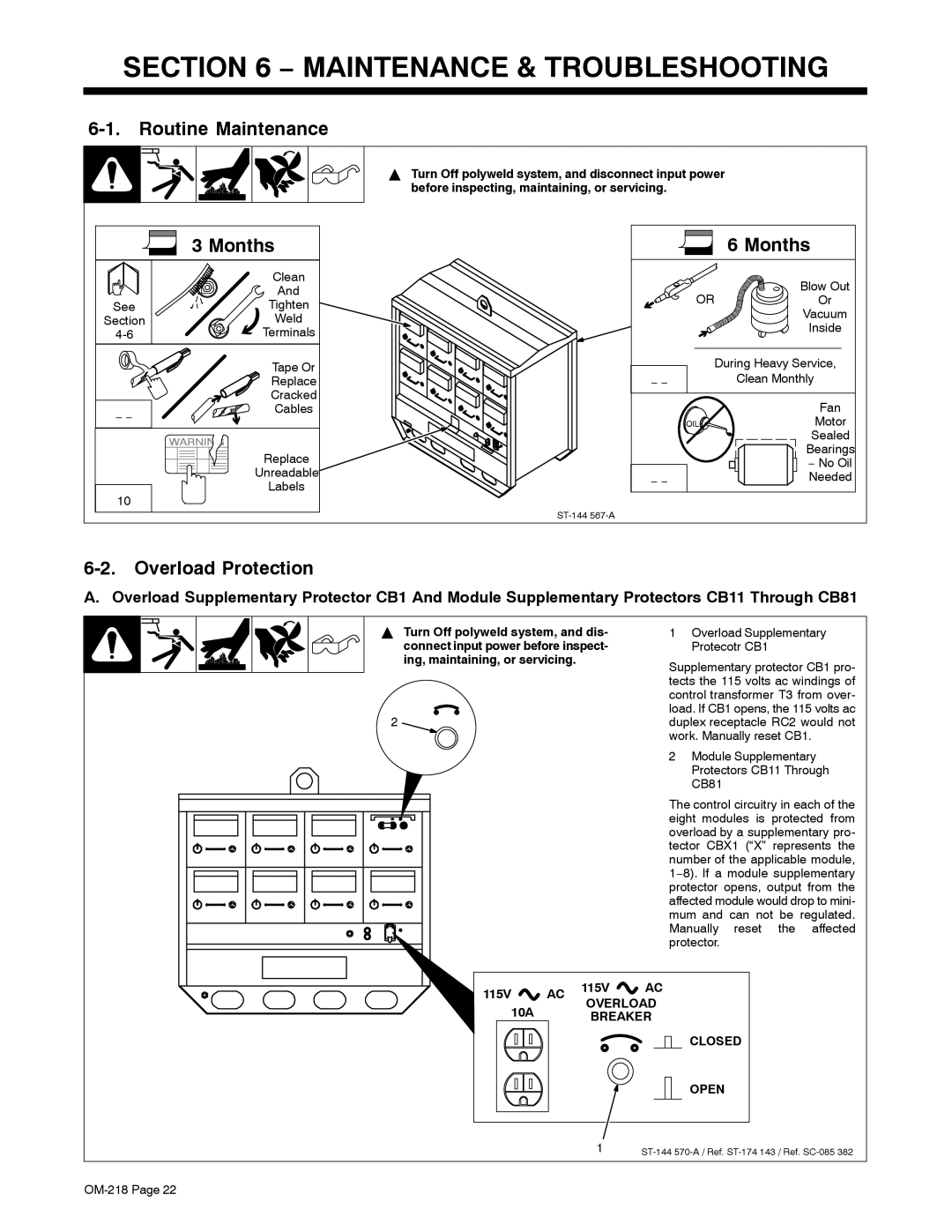 Miller Electric MARK VIII-2 manual Maintenance & Troubleshooting, Routine Maintenance, Months, Overload Protection 