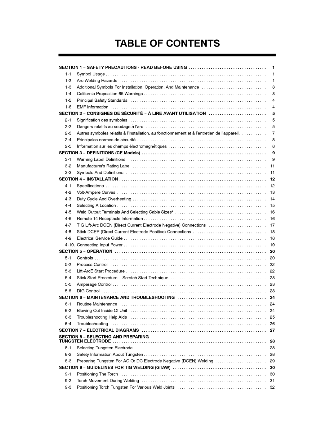 Miller Electric Maxstar 200 STR manual Table of Contents 