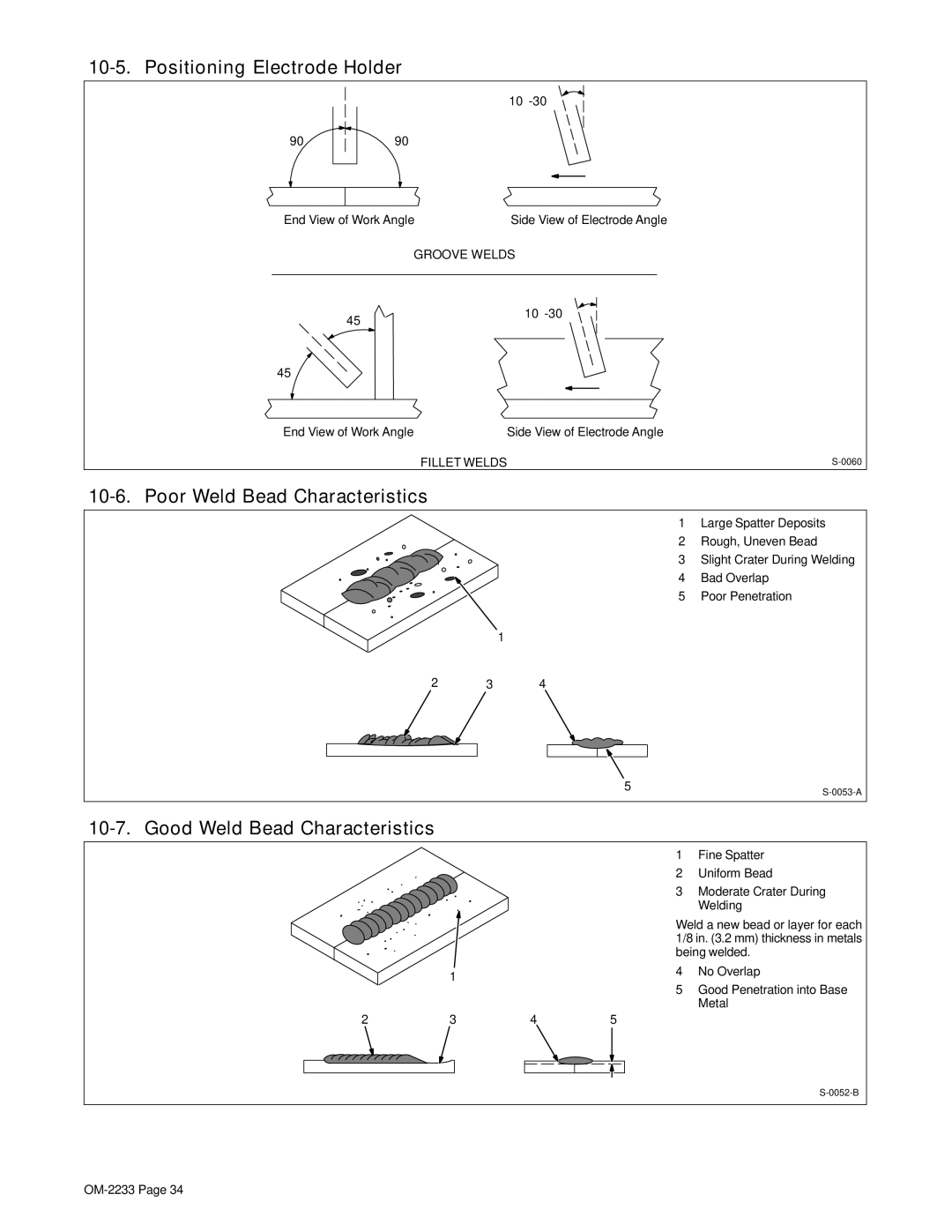 Miller Electric Maxstar 200 STR manual Positioning Electrode Holder, Poor Weld Bead Characteristics 