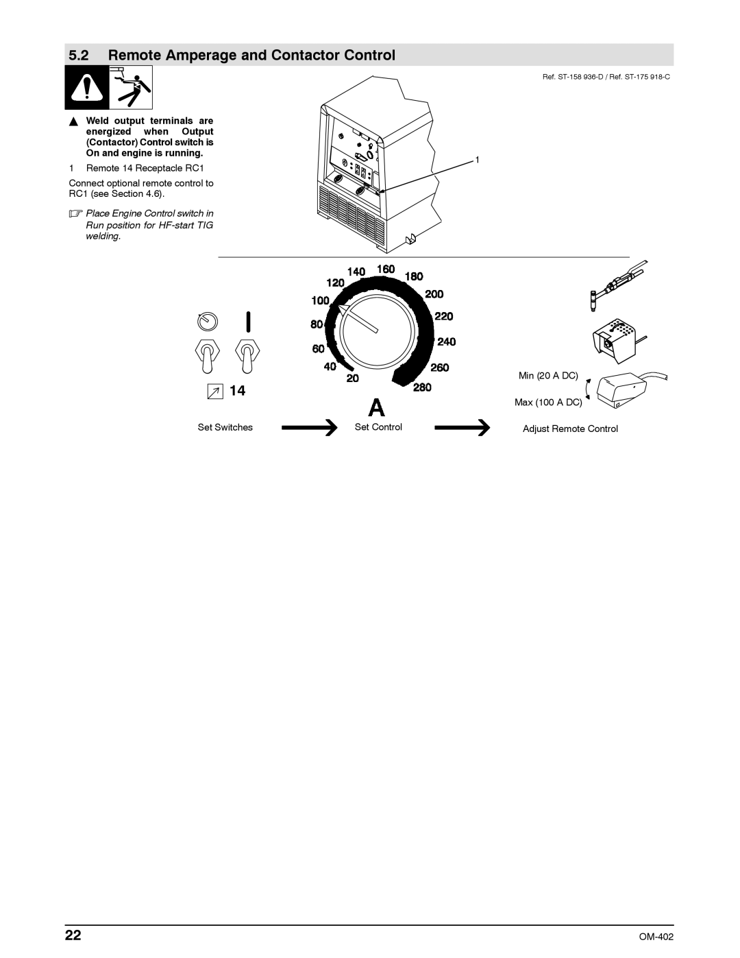 Miller Electric Metro 250D manual Remote Amperage and Contactor Control 