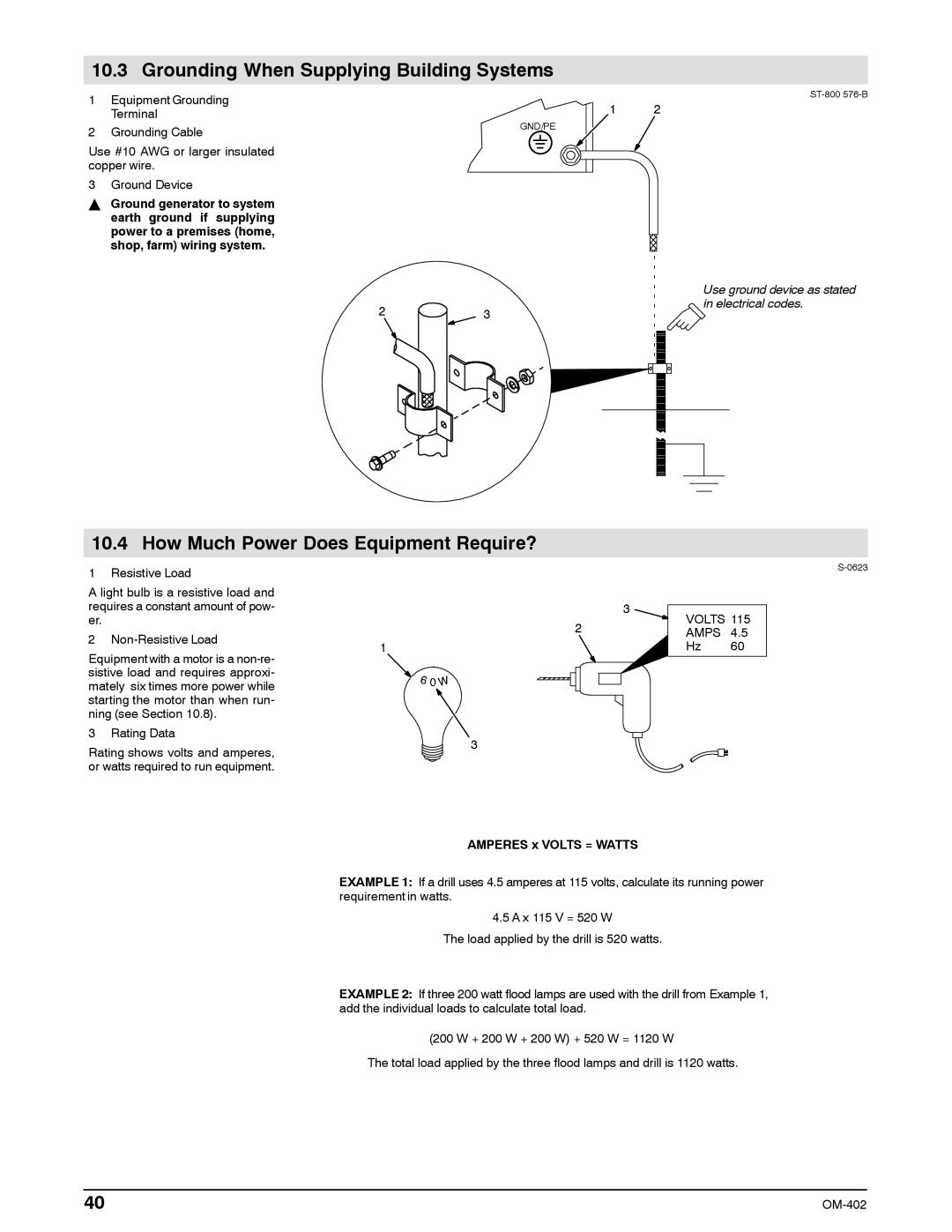 Miller Electric Metro 250D manual Grounding When Supplying Building Systems, How Much Power Does Equipment Require? 