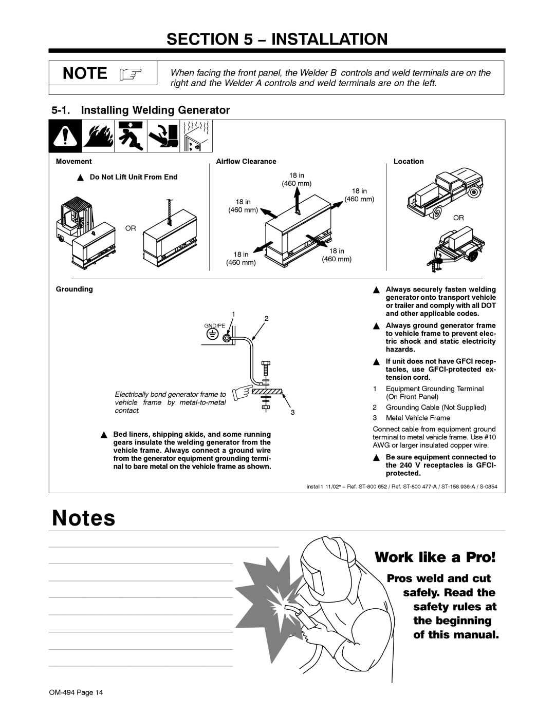 Miller Electric Miller DU-OP manual Installation, Installing Welding Generator 