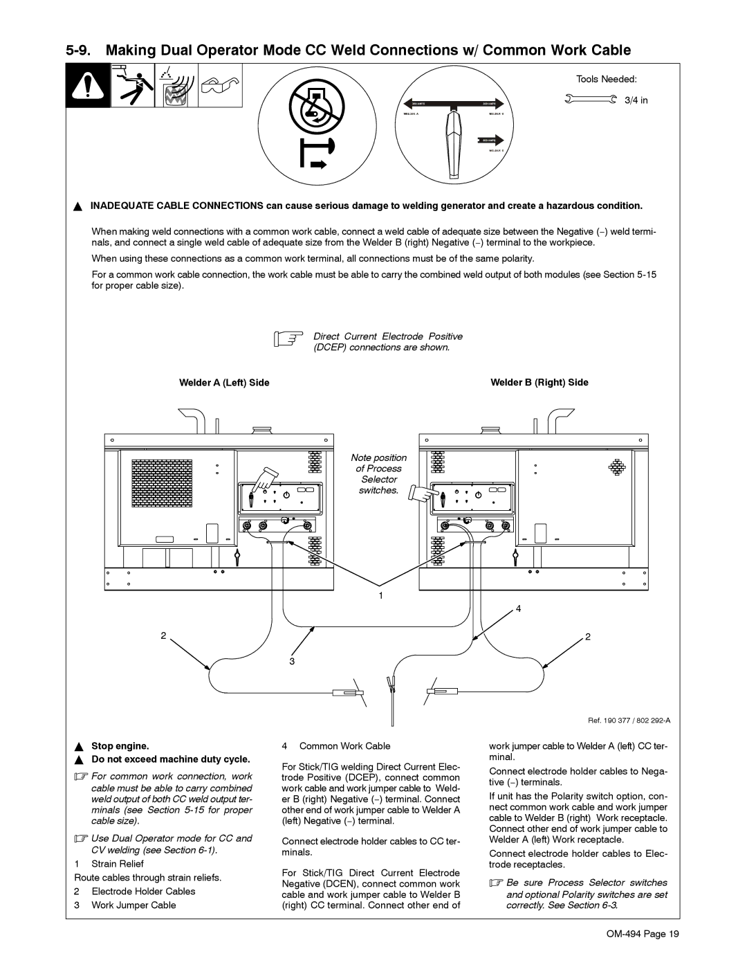 Miller Electric Miller DU-OP manual Stop engine Do not exceed machine duty cycle 