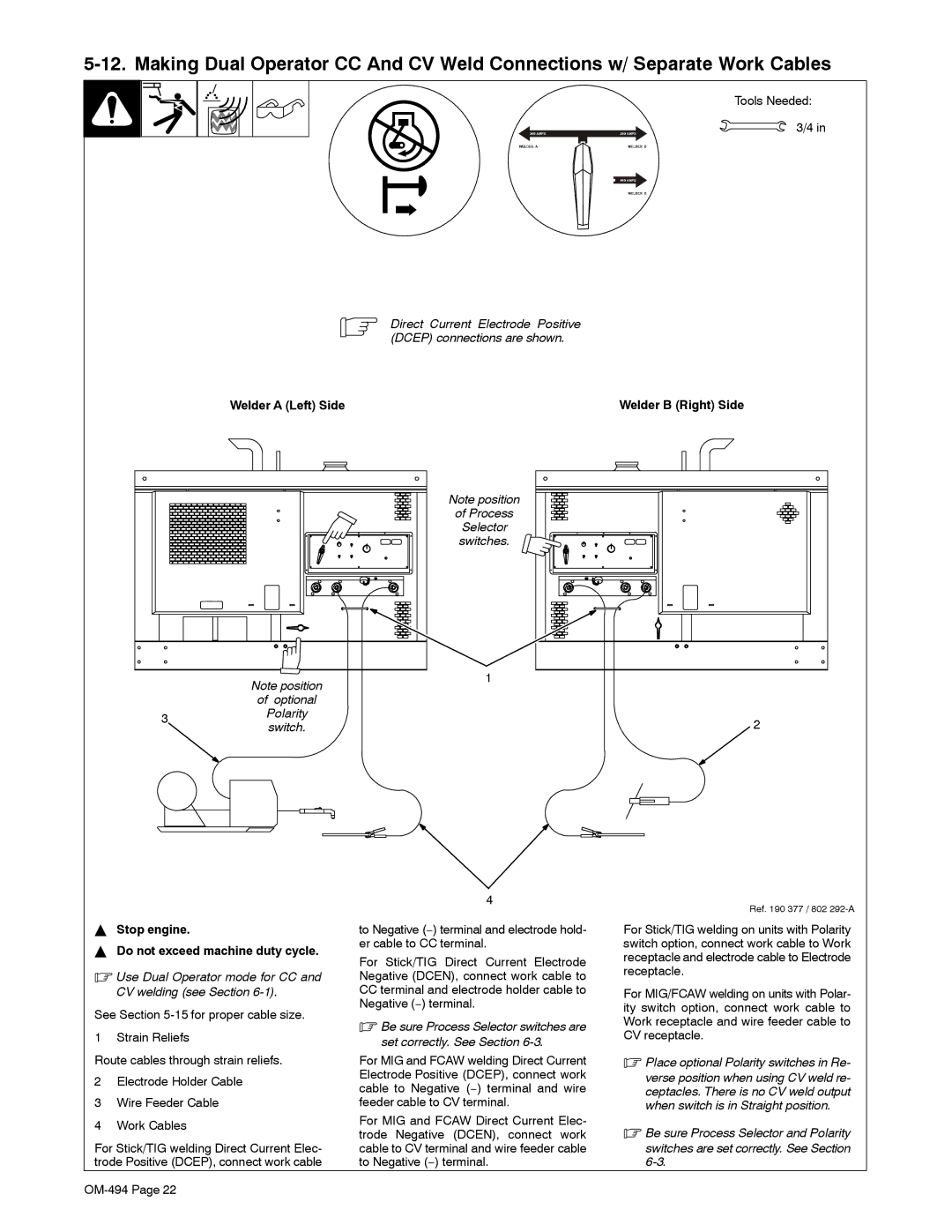 Miller Electric Miller DU-OP manual Be sure Process Selector switches are 