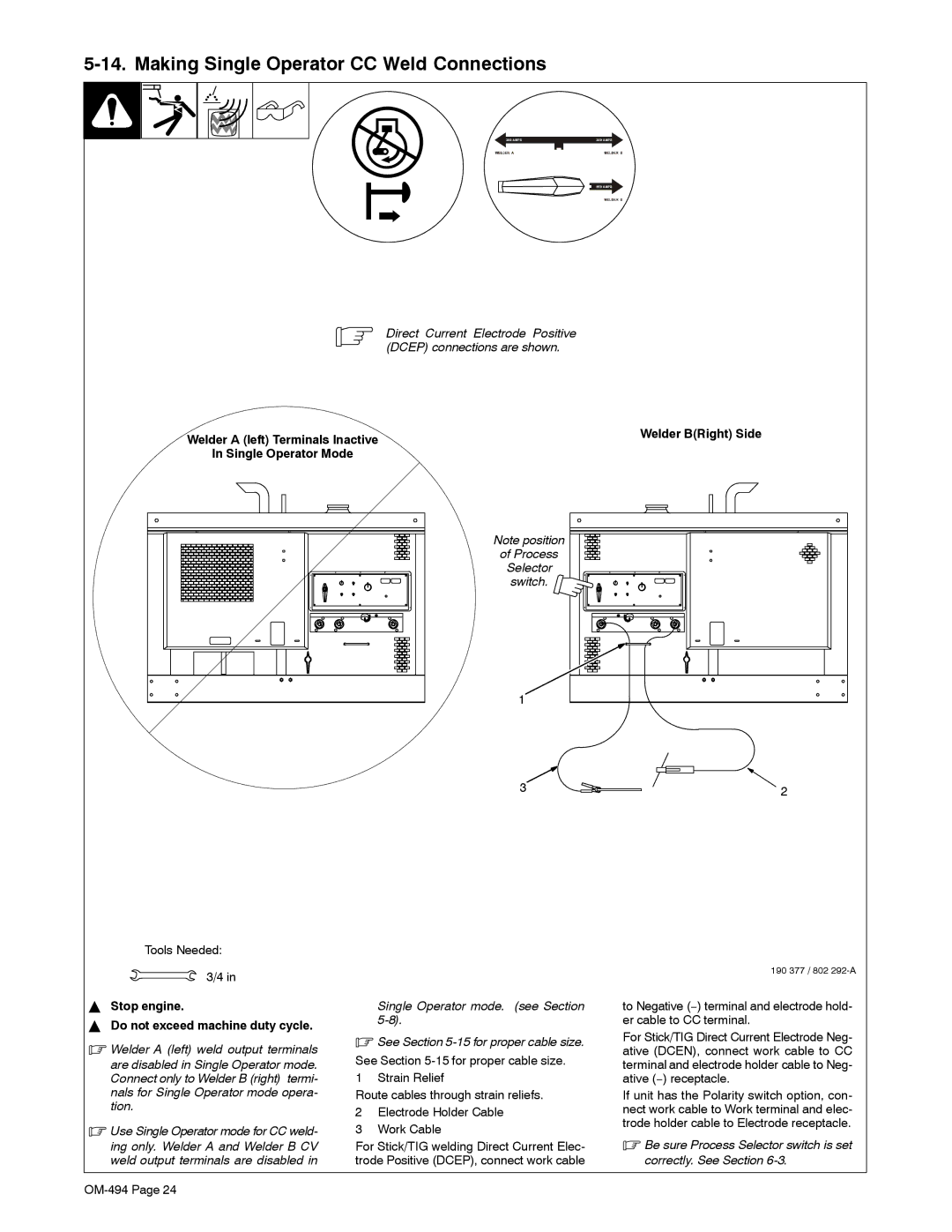 Miller Electric Miller DU-OP manual Making Single Operator CC Weld Connections 