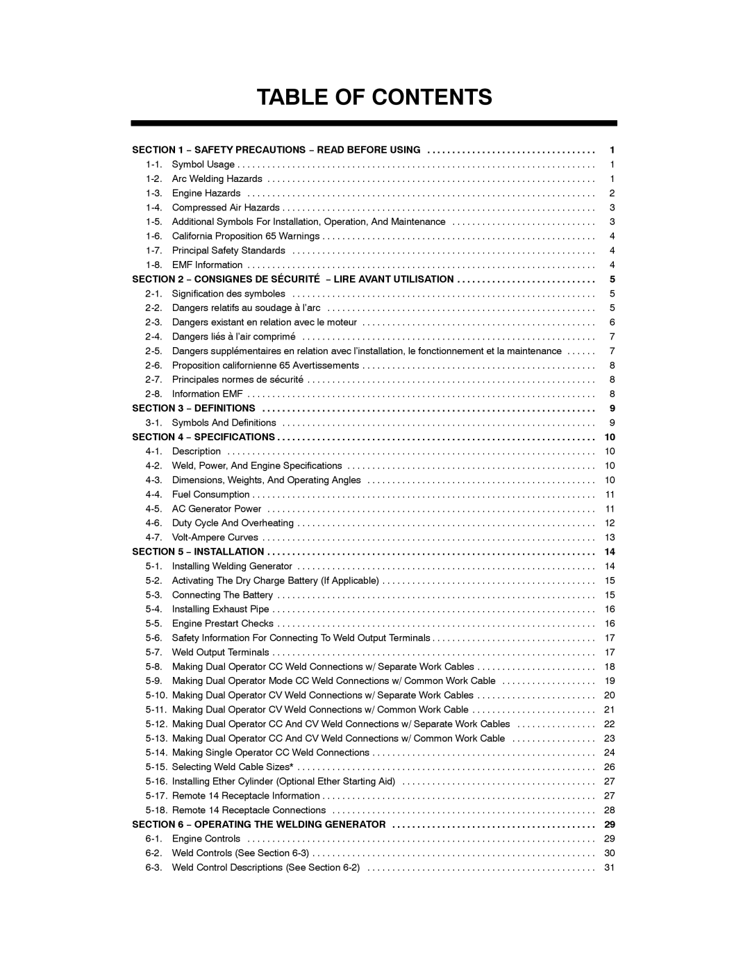 Miller Electric Miller DU-OP manual Table of Contents 