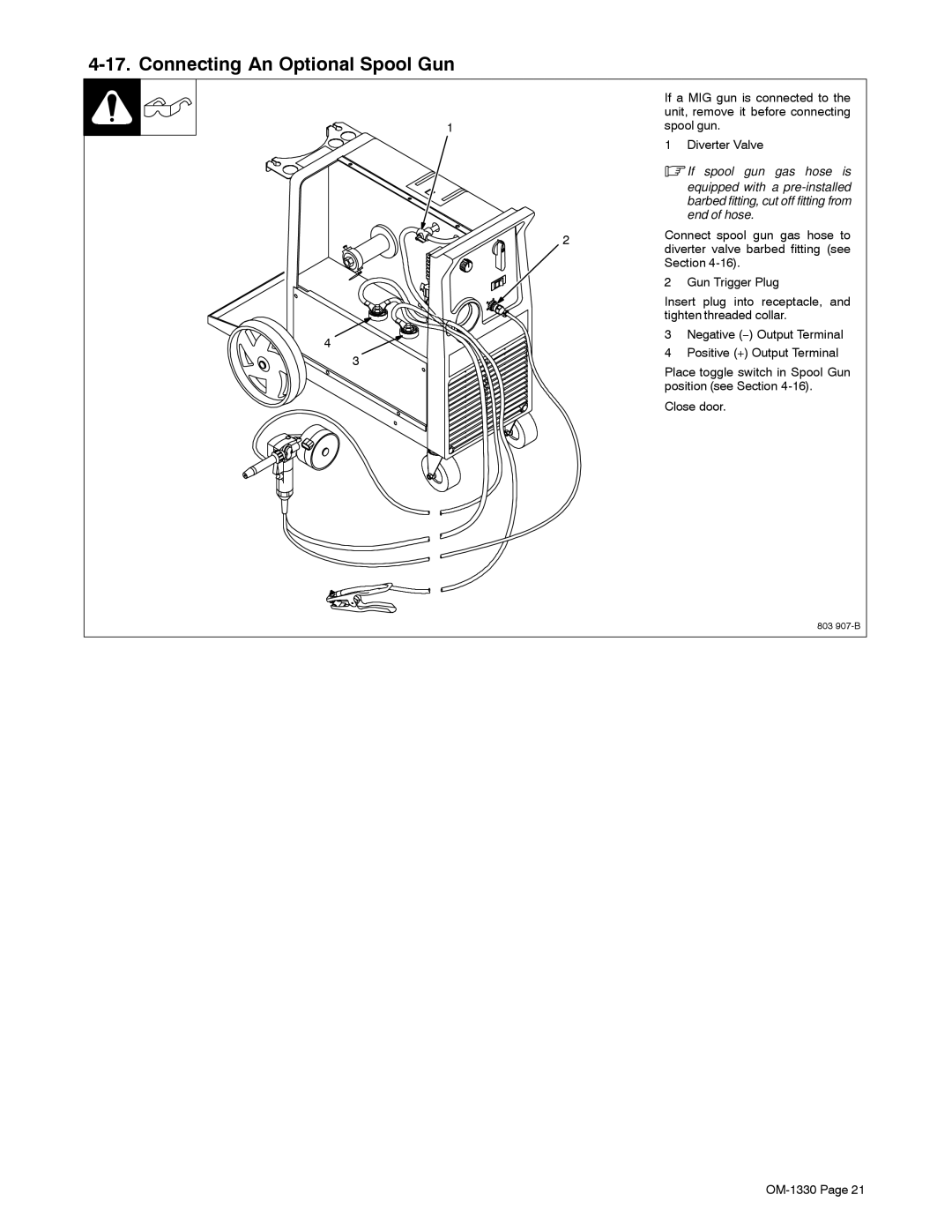 Miller Electric M-10 Gun, Millermatic DVI manual Connecting An Optional Spool Gun, End of hose 