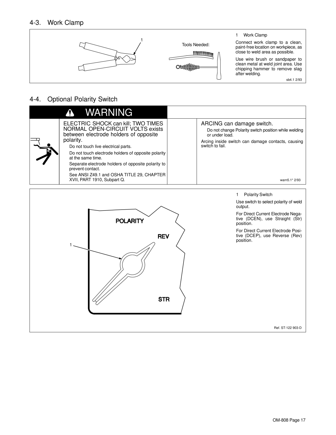 Miller Electric MOG-Pak, MOG-300, MOG-350, MOG-250, MOG-400 Work Clamp, Optional Polarity Switch, Arcing can damage switch 