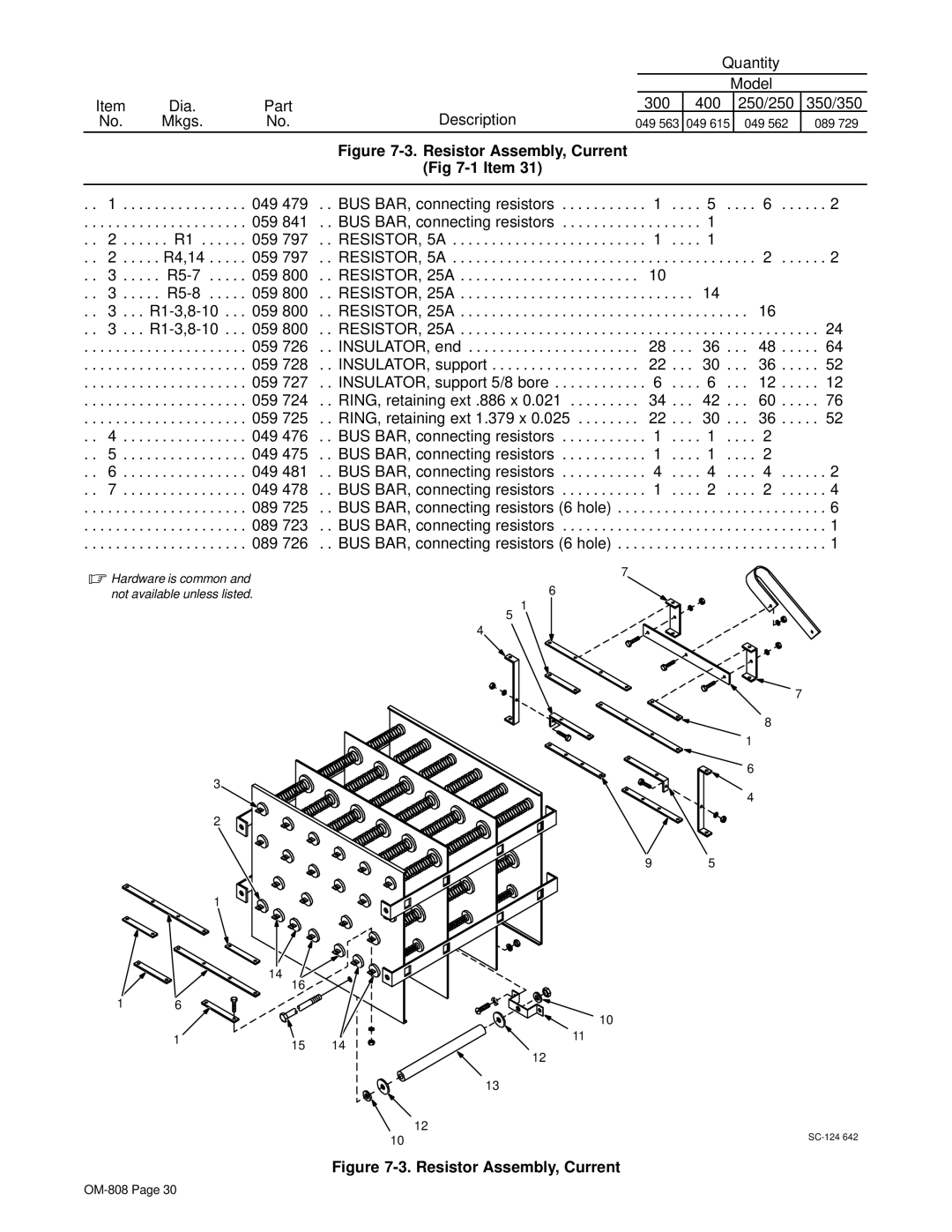 Miller Electric MOG-400, MOG-300, MOG-350, MOG-250, MOG-Pak, RGC manual Resistor Assembly, Current 