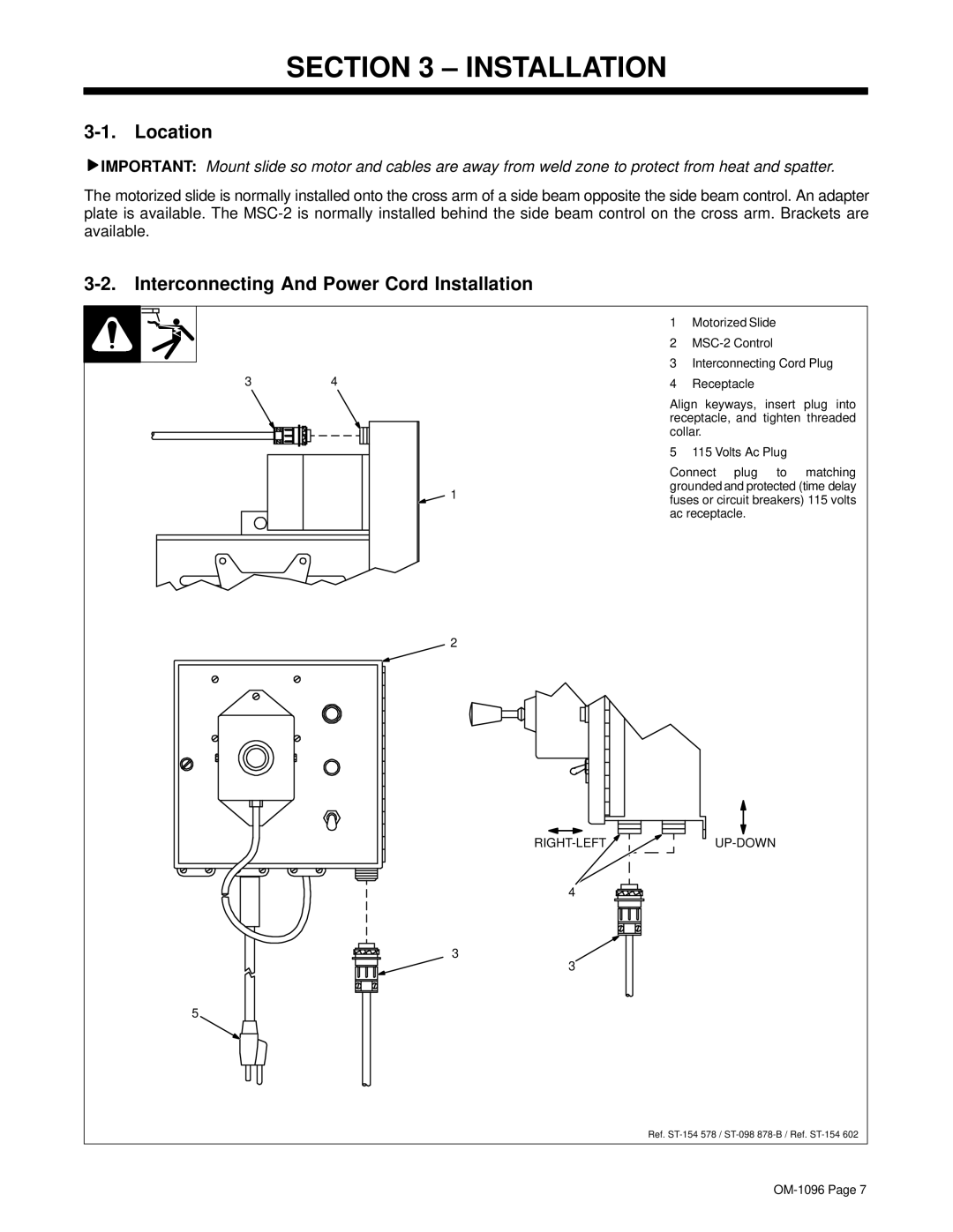 Miller Electric MSC-2 manual Location, Interconnecting And Power Cord Installation 