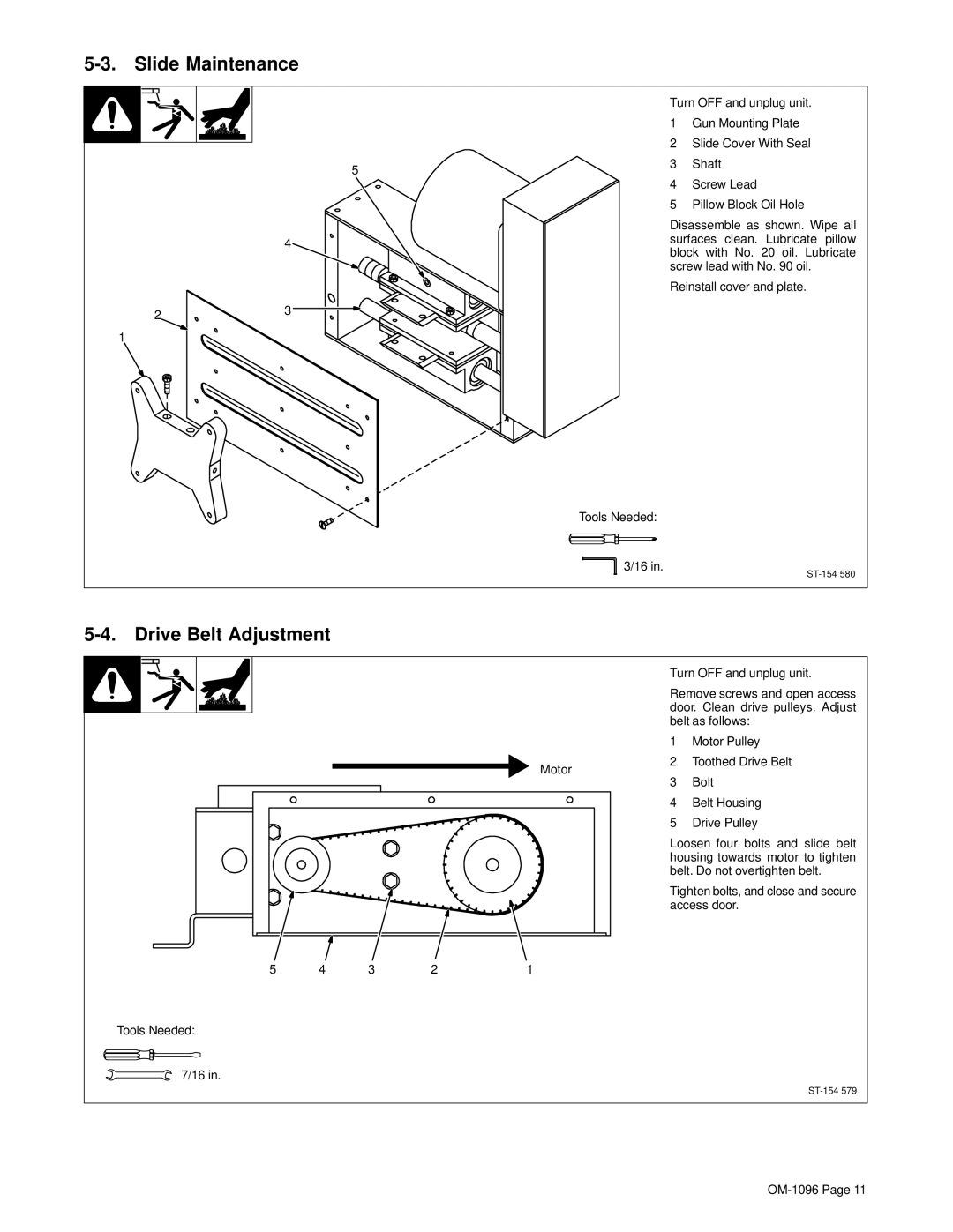 Miller Electric MSC-2 manual Slide Maintenance, Drive Belt Adjustment 